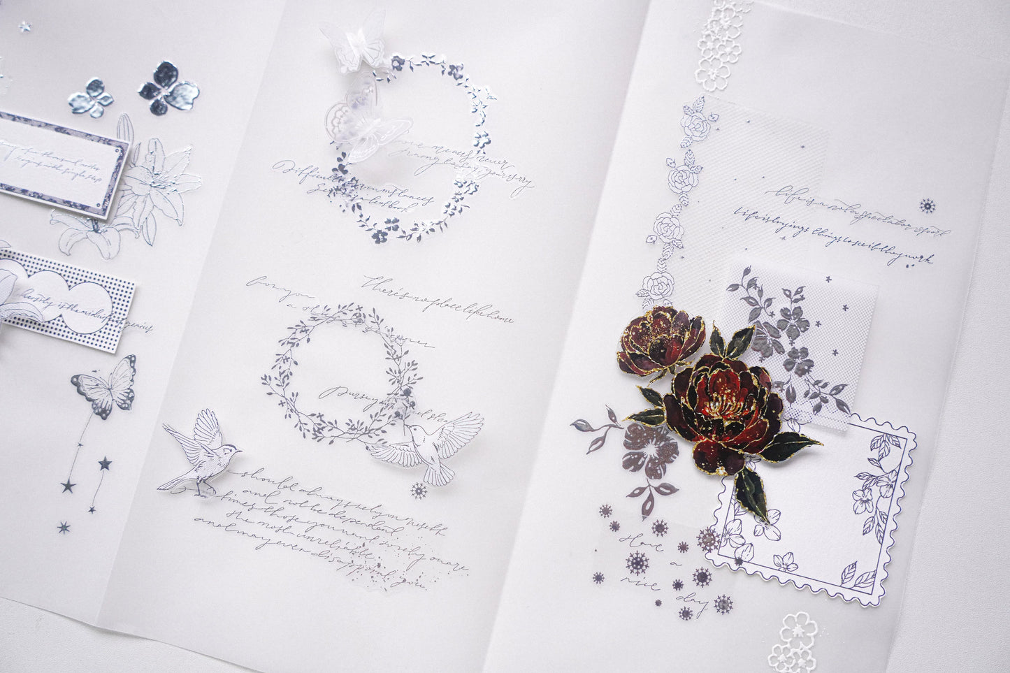 Yuanzi-Jennyuanzi【Licht Schatten】Vorgeschnittene Blumen Vogel Schmetterling Stern Kette Heißsilber Washi PET Tape