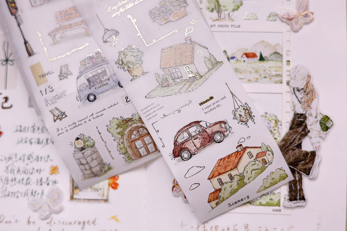 XiaoBaiJia Salt Series【Plain and Delicate】Pre-cut Orginal Design Washi/Pet Tape Light Retro Stickers