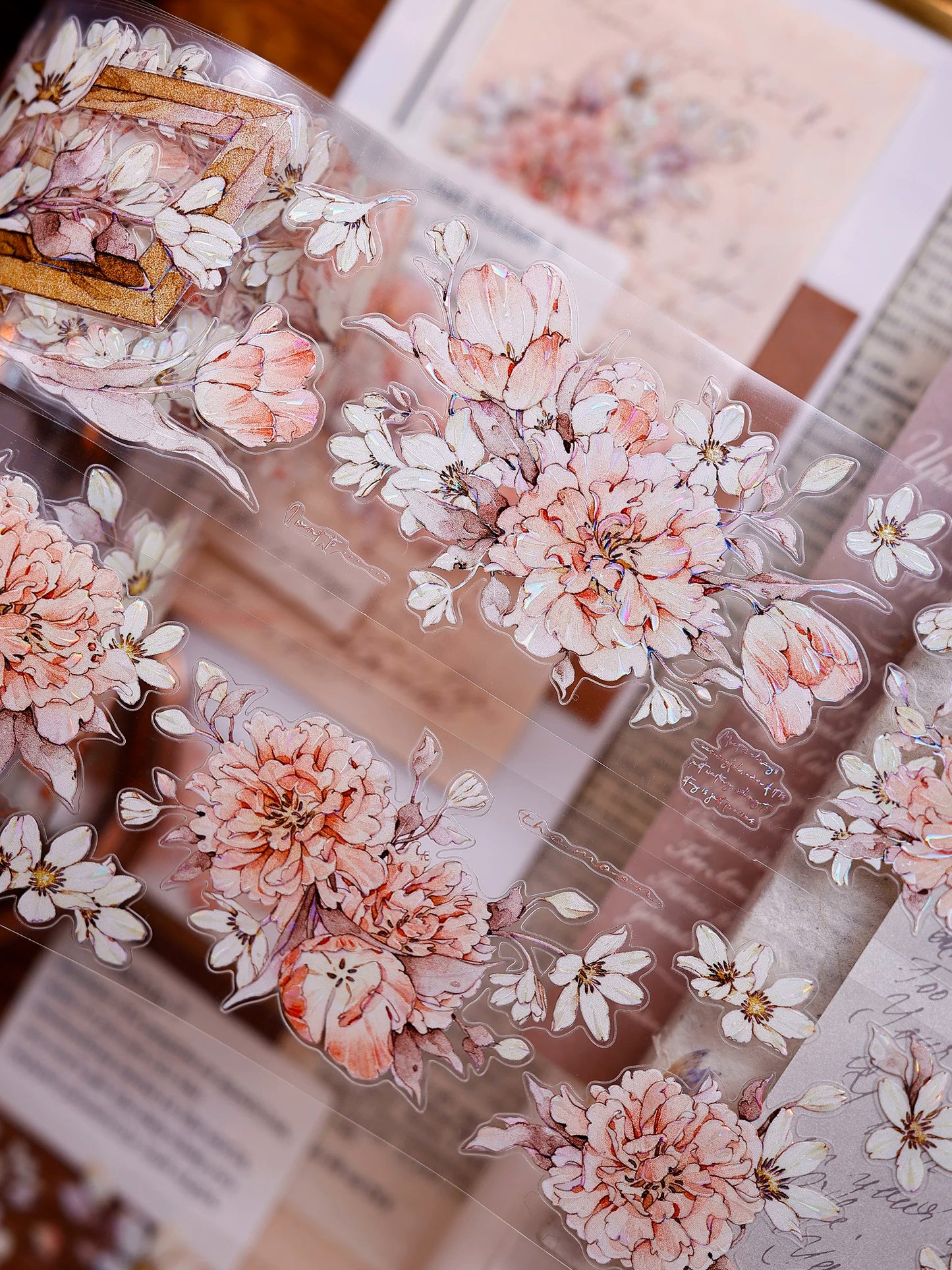 XiaoBaiJia Salt Series【Orange Shadow】Pre-cut Orginal Design Vintage Peony Flowers Washi/Pet Tape Light Retro Stickers