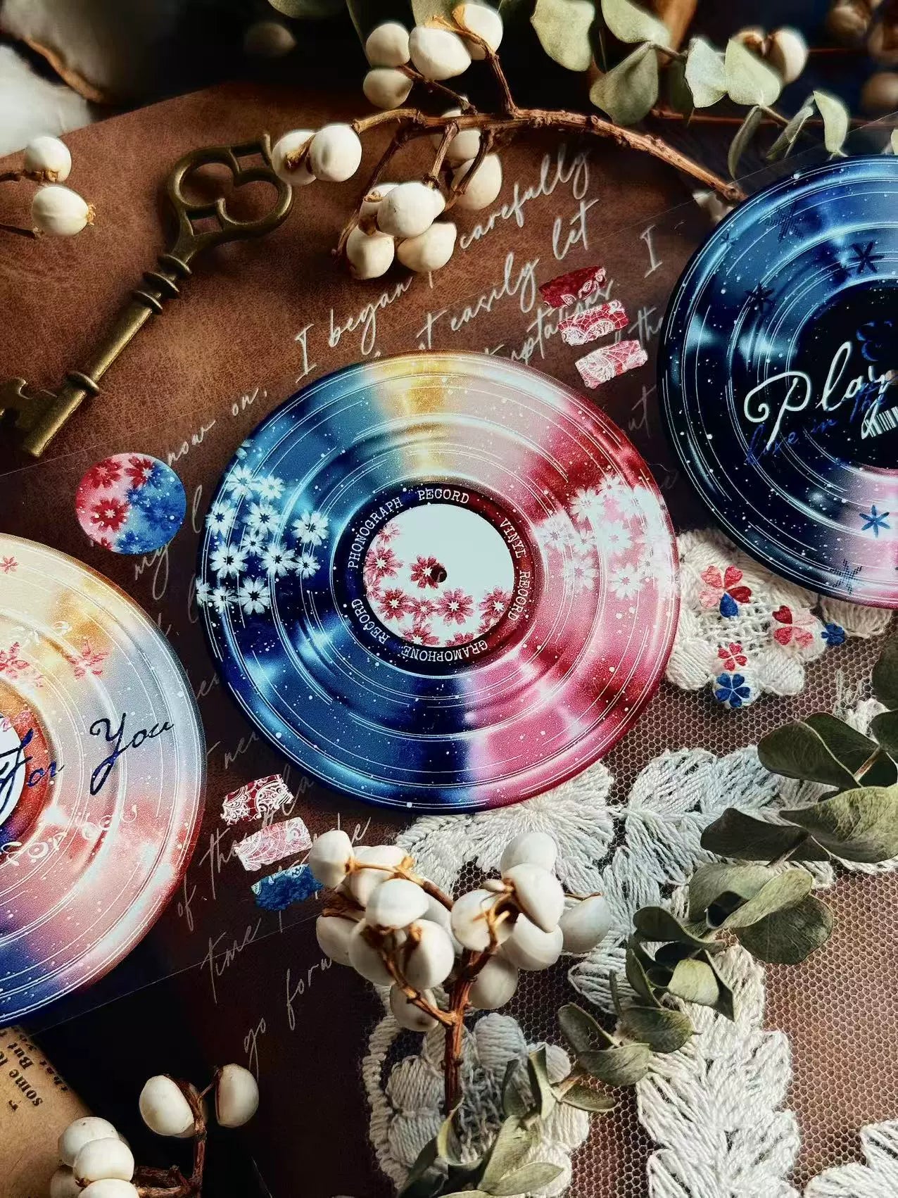 Linlanxi【Record 】 Original Retro Vintage Black Vinyl Record Background Washi/Pet Tape