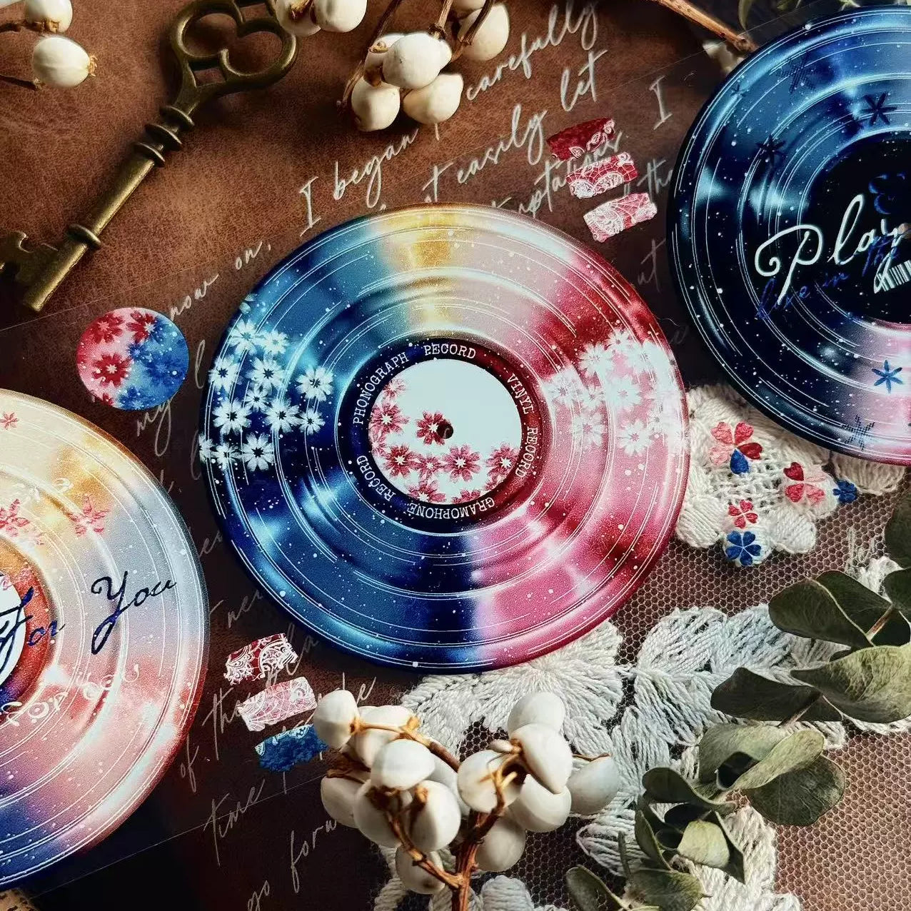 Linlanxi【Record 】 Original Retro Vintage Black Vinyl Record Background Washi/Pet Tape