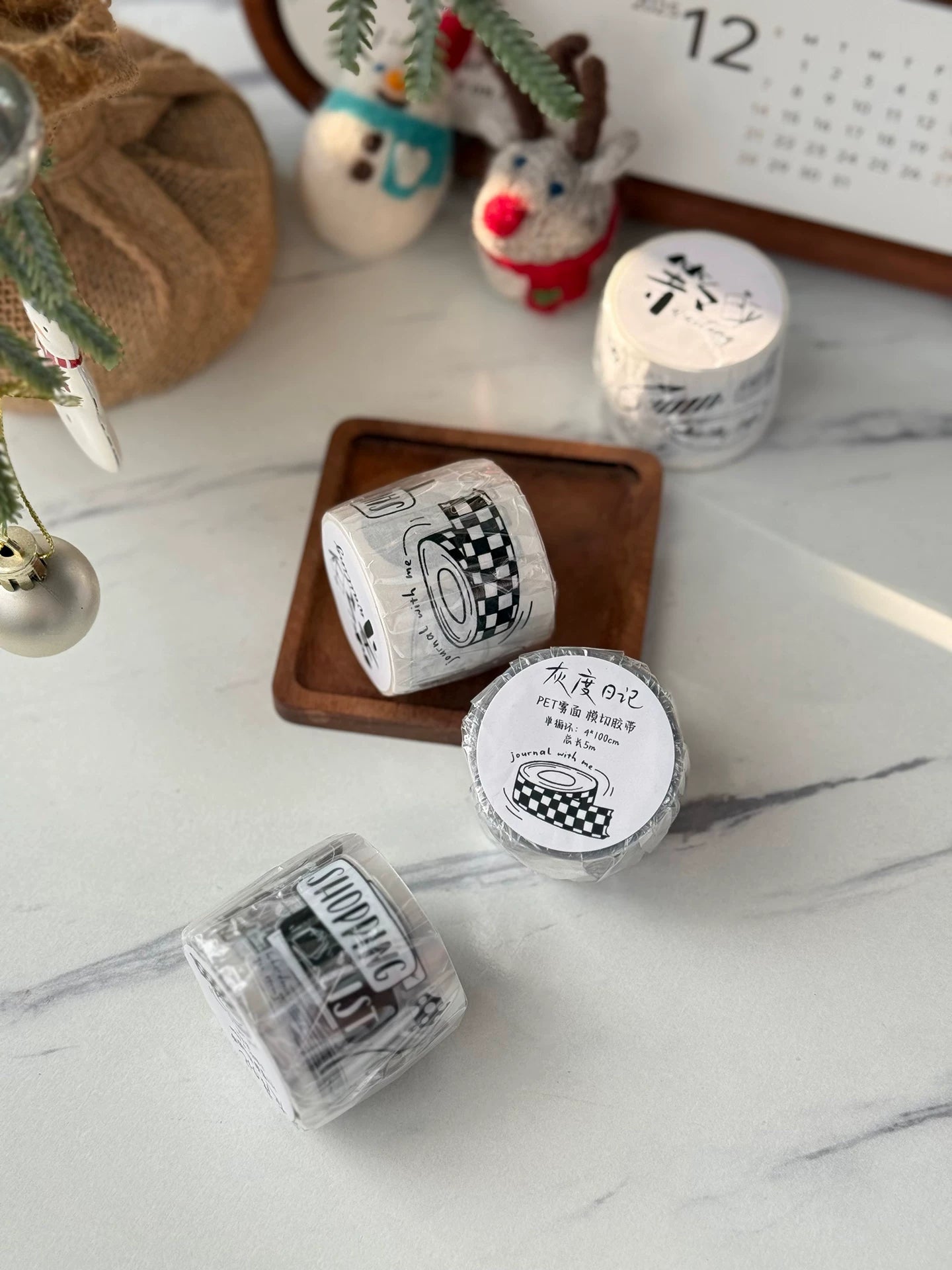 Wait Studio【Grayscale Diary】 Pre-cut Light Retro Black and White Text Washi/PET Tape