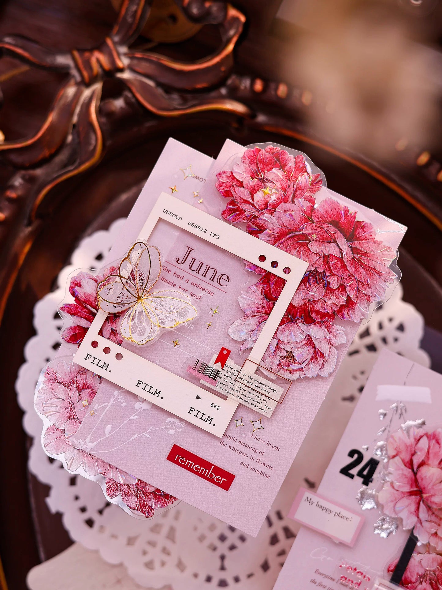 XiaoBaiJia Salt Series【Peony】Orginal Design Kiss-cut Washi/Pet Floral Tape Light Retro Landscaping Stickers