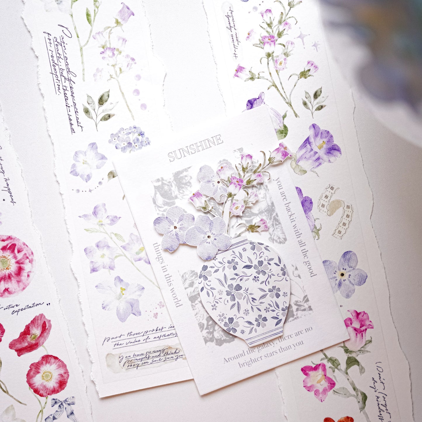 YuanZi Vol7【A Touch of Spring】Orginal Design Washi/Pet Tape Light Retro Flowers Stickers,for Scrapbook Supplies,Scrapbook Tape Stickers,Junk Journal Supplies