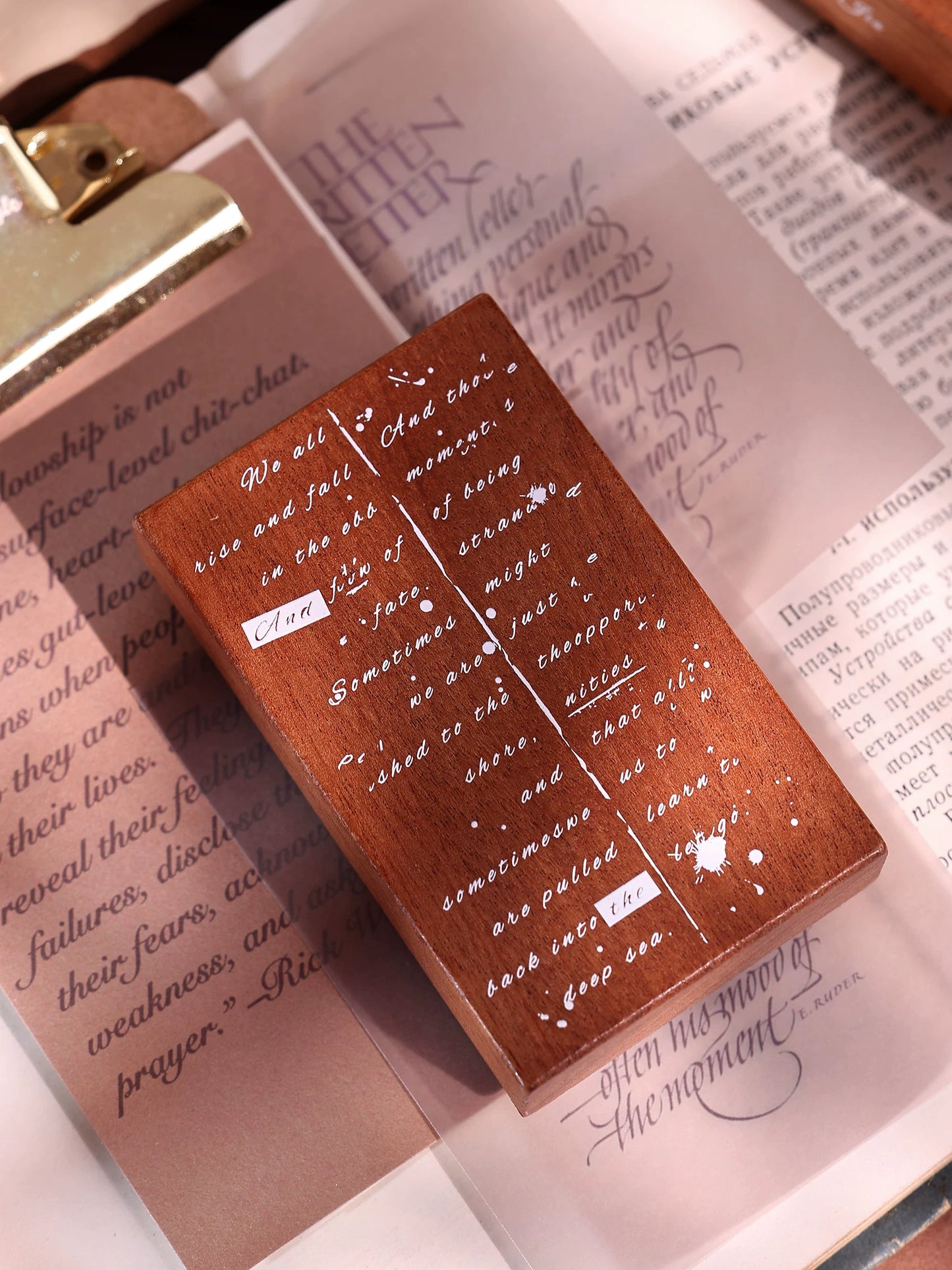 XiaoBaiJia【Basic Text Backgroud Stamp】Imported Shabili Red Rubber and Maple Wood Stamp