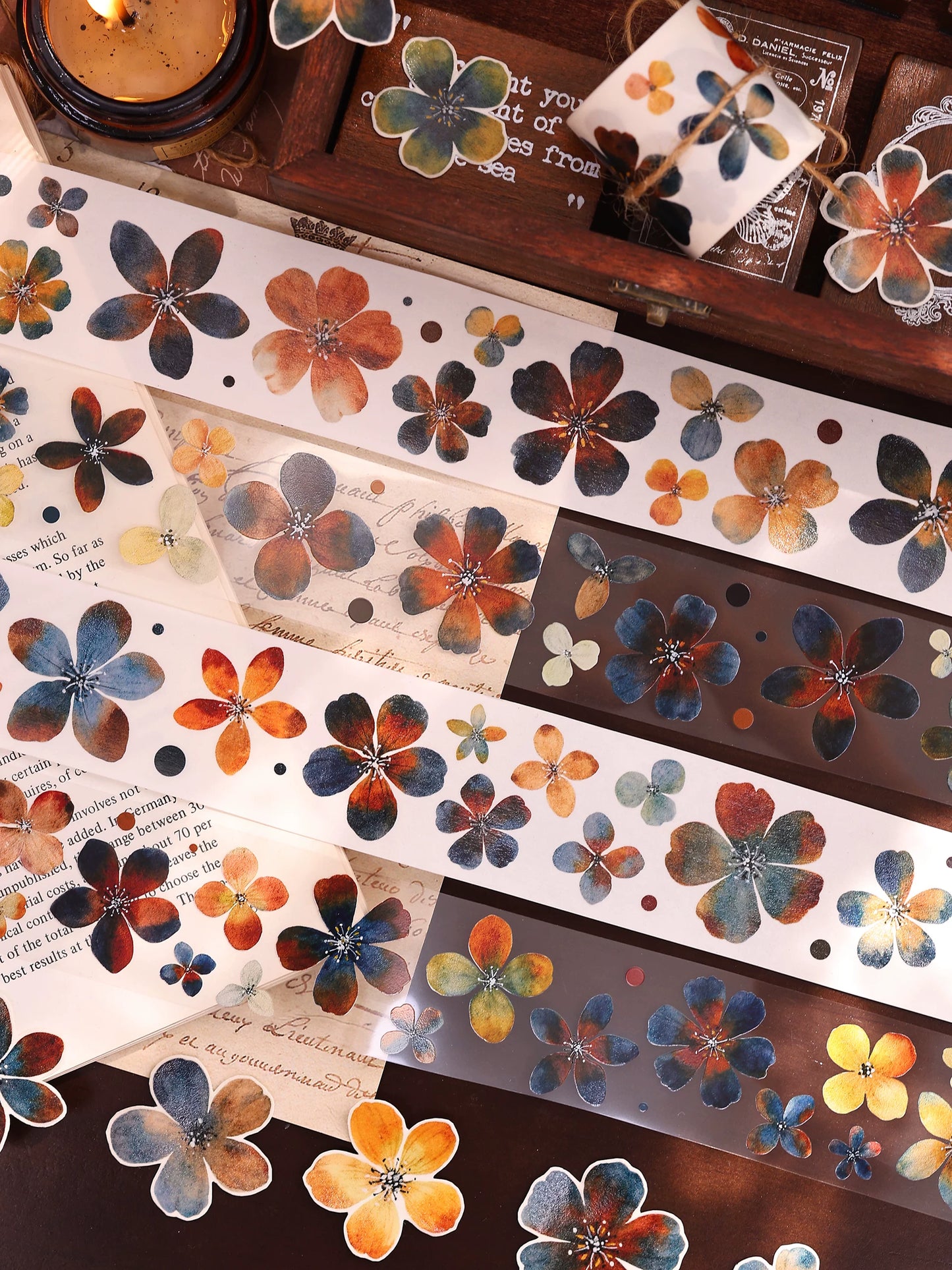 XiaoBaiJia Salt Series【Cold Tea Brown】Orginal Design Kiss-cut Washi/Pet Floral Tape Light Retro Landscaping Stickers