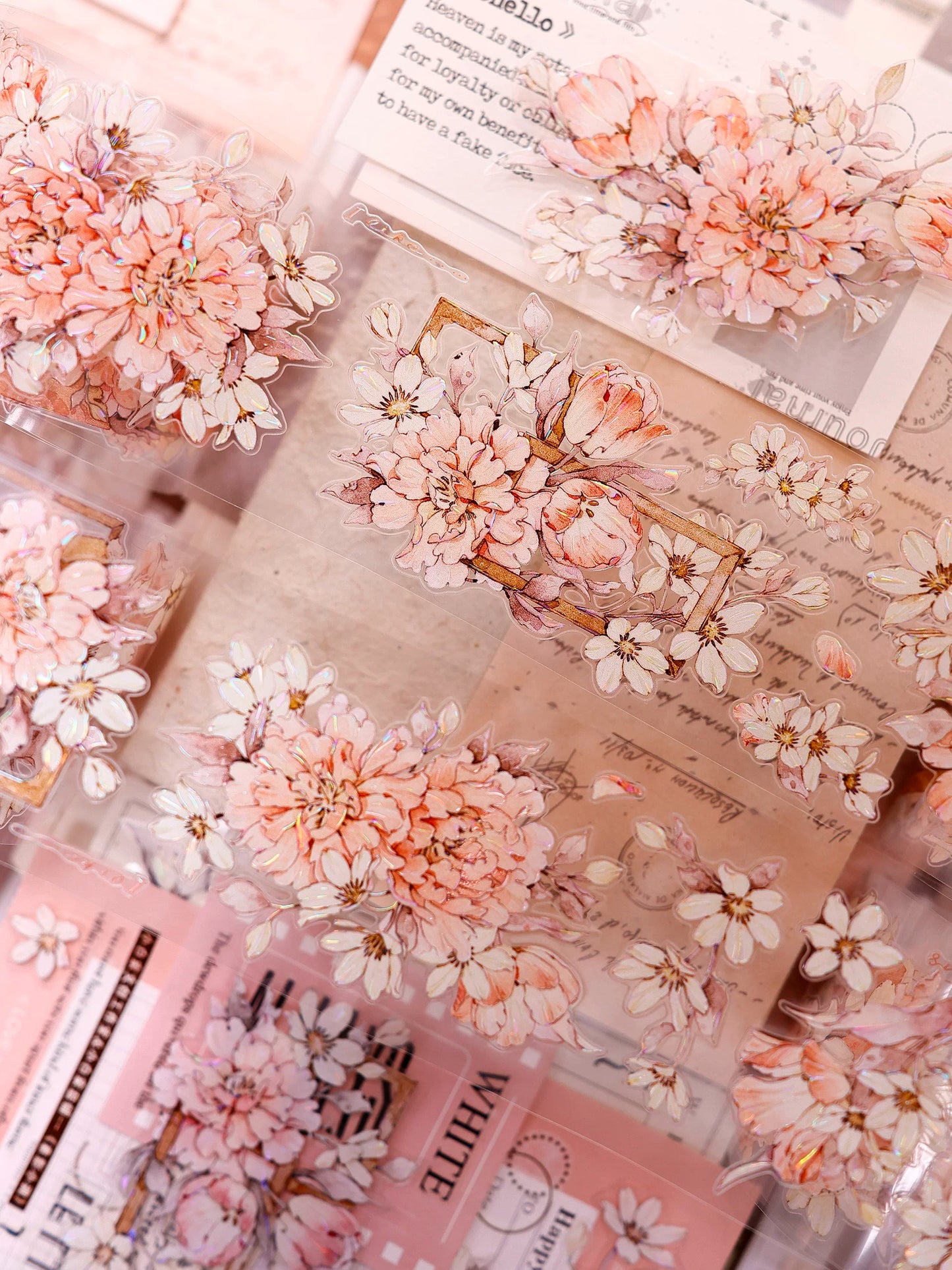 XiaoBaiJia Salt Series【Orange Shadow】Pre-cut Orginal Design Vintage Peony Flowers Washi/Pet Tape Light Retro Stickers