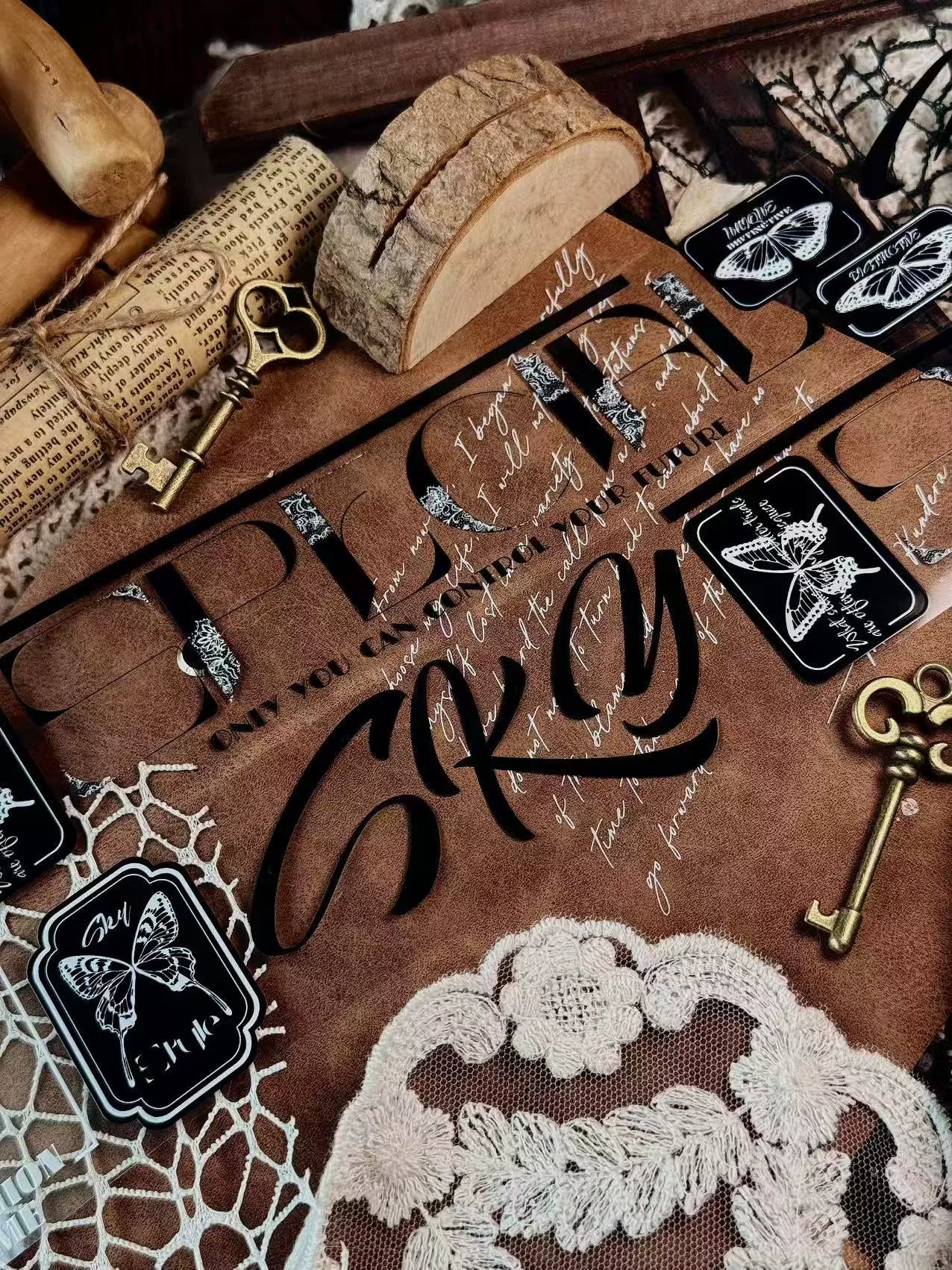 Linlanxi 【Residual Charm and Flowing Light】Original Pre-cut Washi/Pet Tape,New Fashion Retro Wider English Text