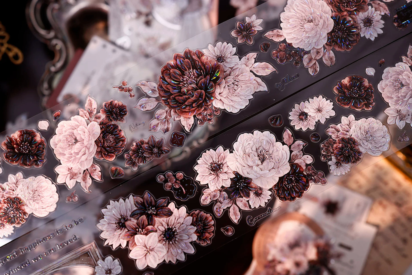 XiaoBaiJia【Brown Shadow Old Paper】Pre-cut Floral Orginal Design Washi Pet Tape Light Retro Stickers