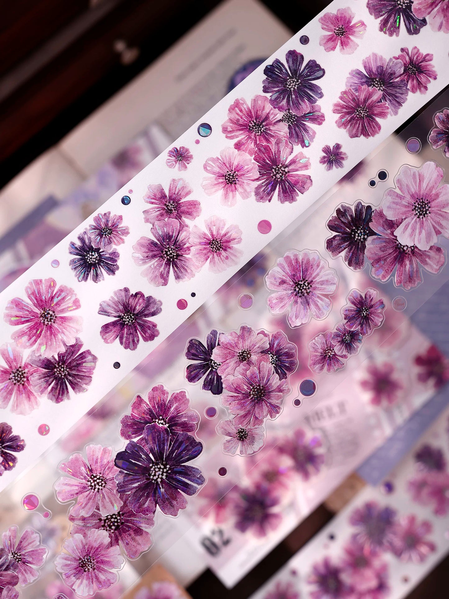 XiaoBaiJia【Smoke Light Condensation Purple】Orginal Design Washi Pet Floral Tape Light Retro Landscaping Stickers