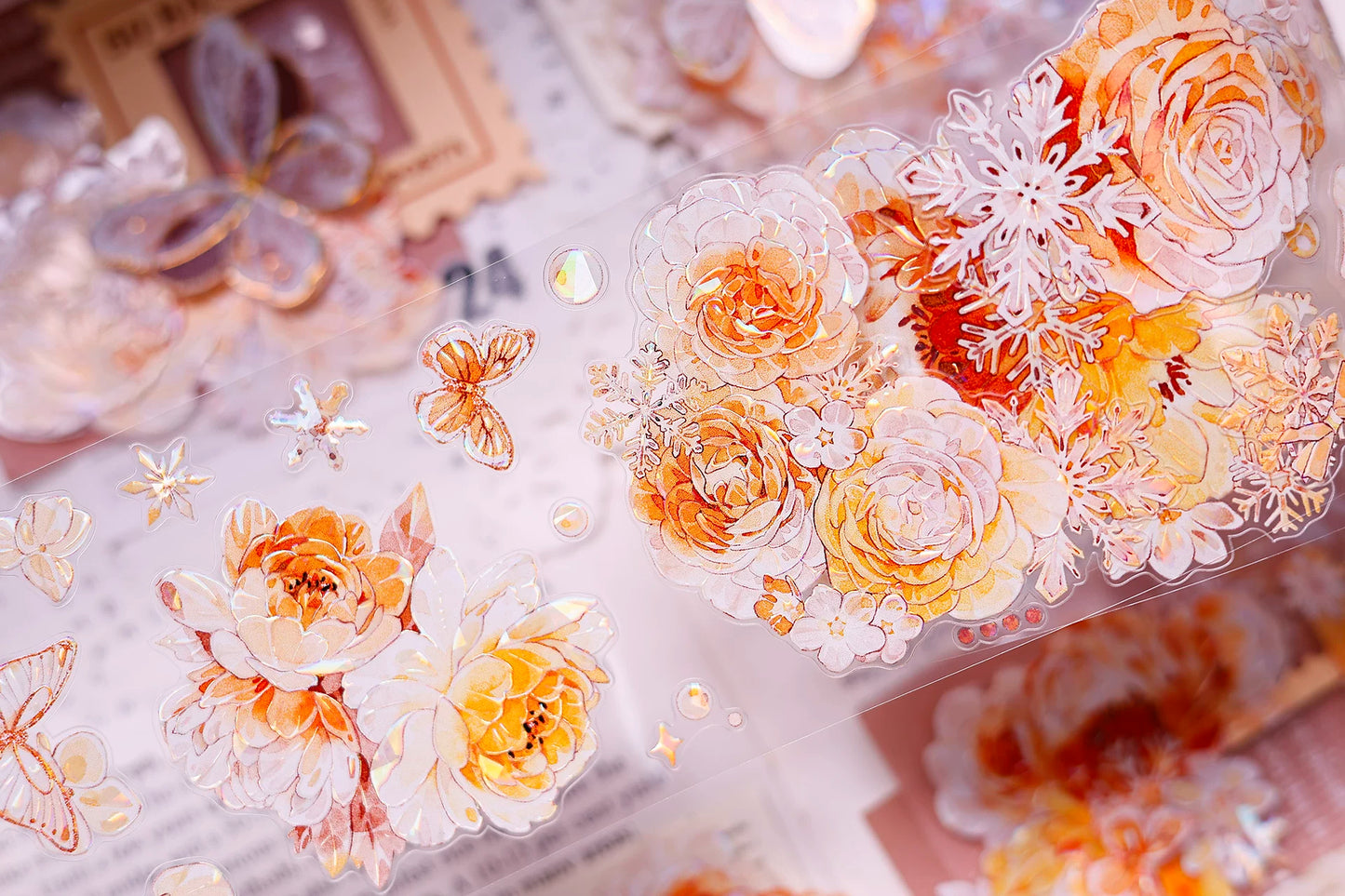 XiaoBaiJia Salt Series【Orange Light Orange Blossom】Orginal Design Kiss-cut Washi/Pet Floral Tape Light Retro Landscaping Stickers