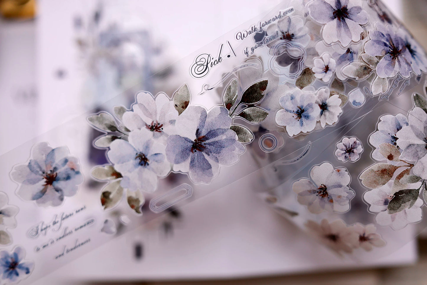 XiaoBaiJia Salt Series【Fog Blue Dense Branches】Pre-cut Orginal Design Washi/Pet Tape Light Retro Stickers