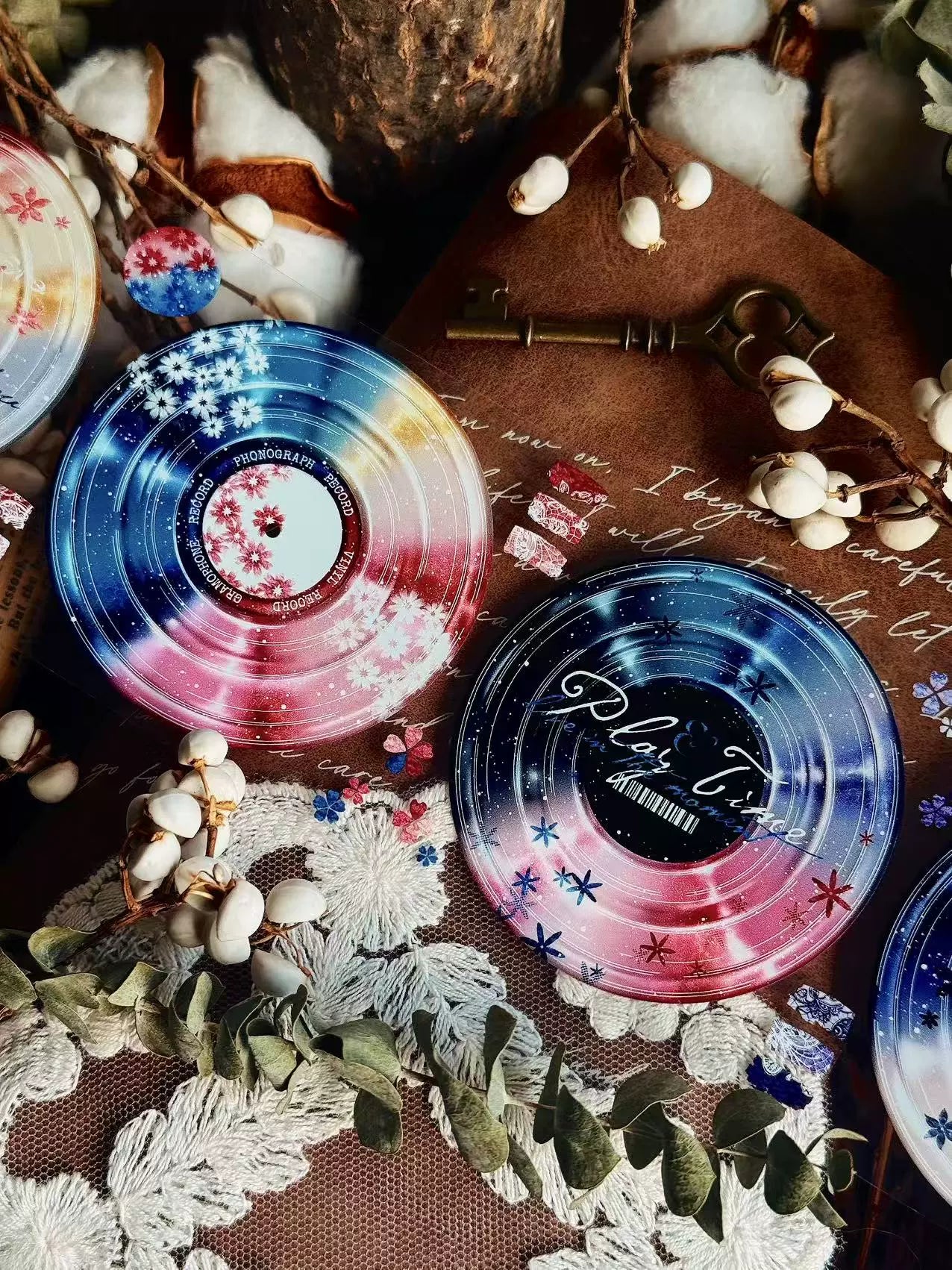 Linlanxi【Record 】 Original Retro Vintage Black Vinyl Record Background Washi/Pet Tape