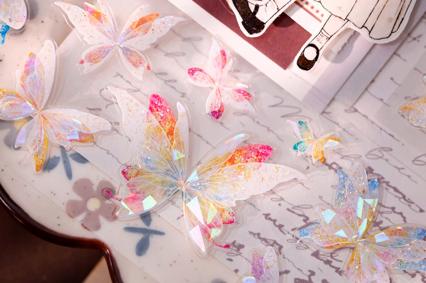XiaoBaiJia【Liuli Butterfly Dance】Pre-cut Orginal Design Washi Pet Tape Light Retro Stickers
