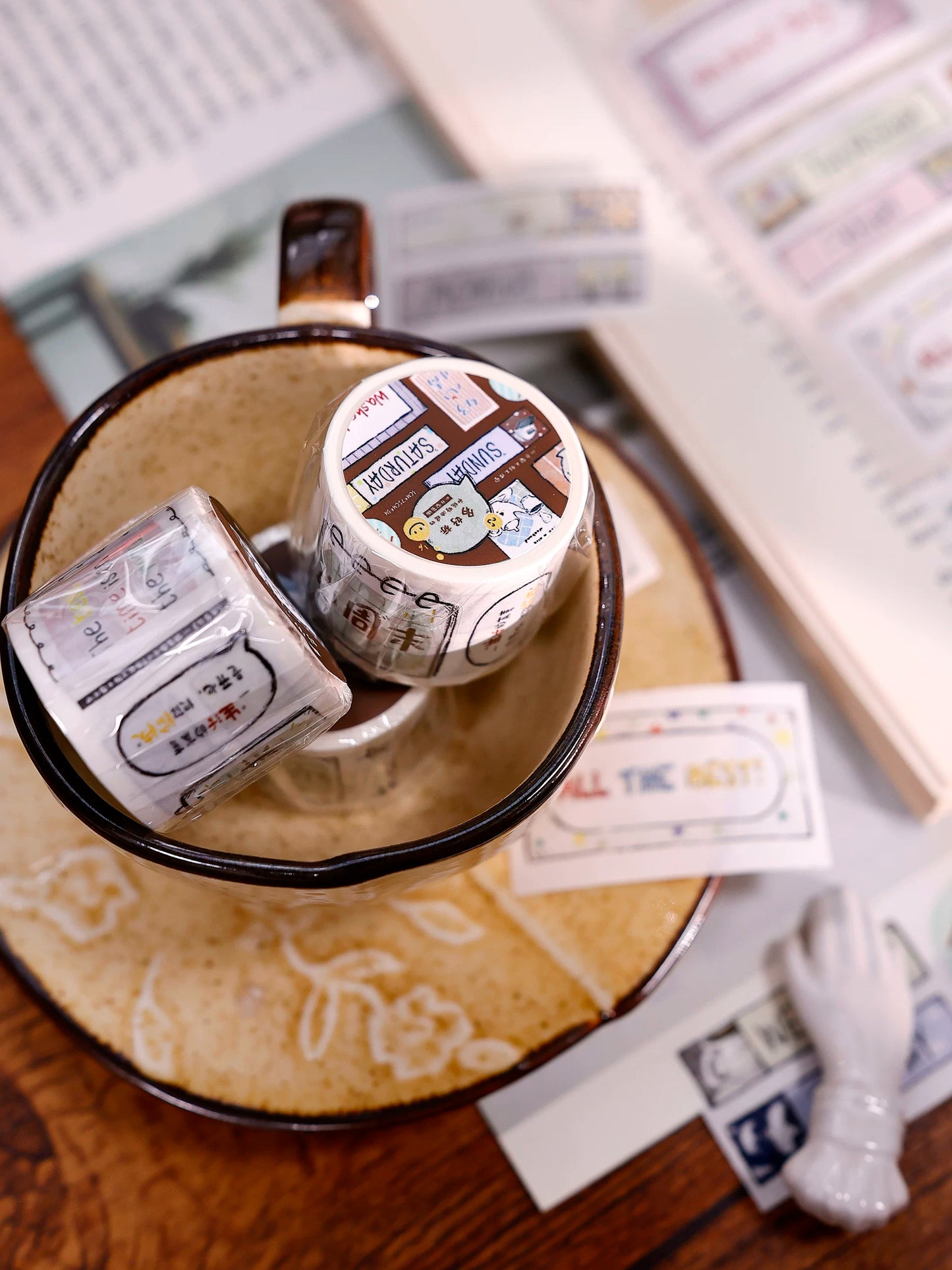XiaoBaiJia Salt Series【Many Signs】Pre-cut Orginal Design Handwritten Chinese and English Word Borders Washi/Pet Tape Light Retro Stickers