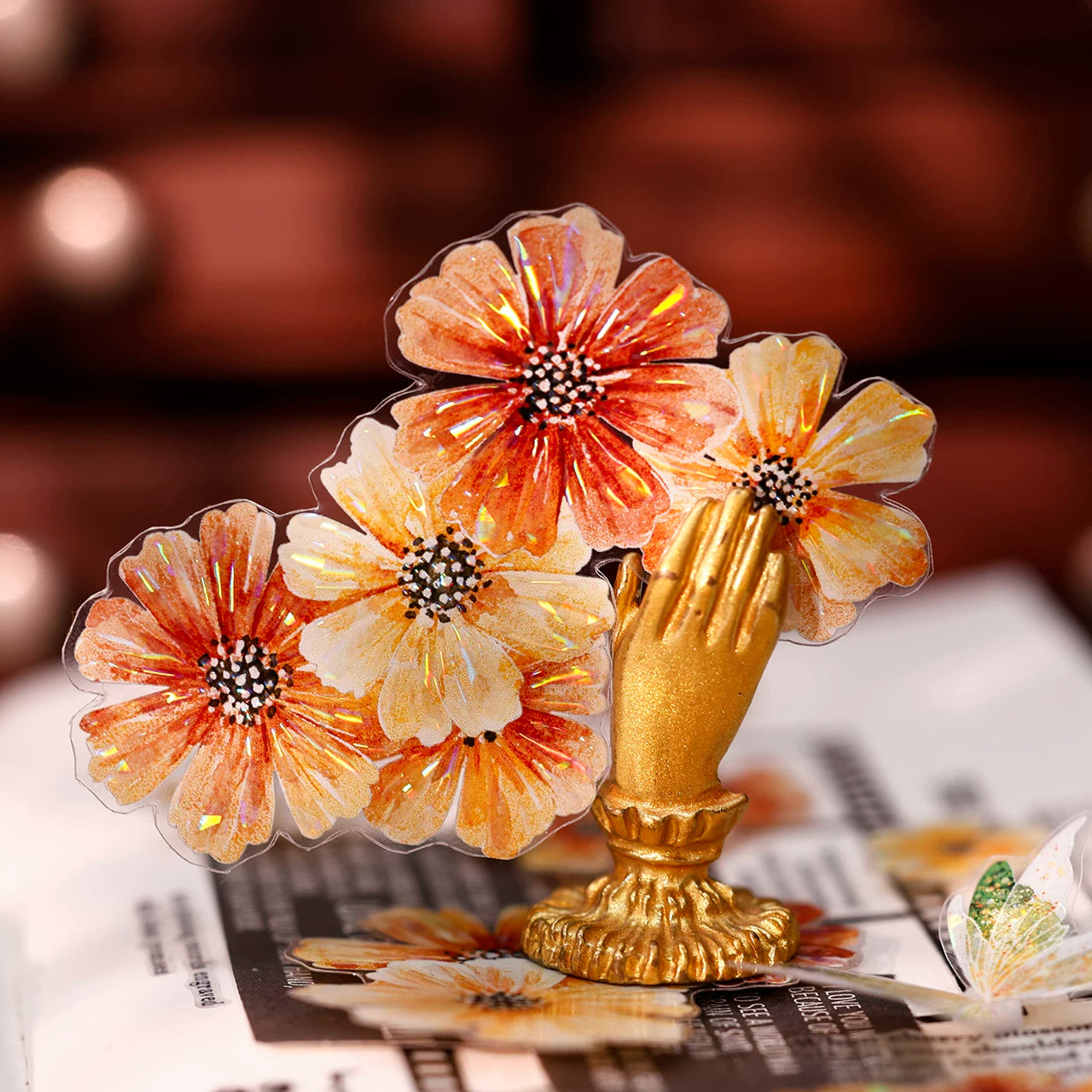 XiaoBaiJia【Autumn Brown Fragrant Flowers】Orginal Design Washi Pet Floral Tape Light Retro Landscaping Stickers
