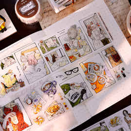 XiaoBaiJia Salt Series【Fengge Manji】Pre-cut Orginal Design Comic-style Daily Life Washi/Pet Tape Light Retro Stickers