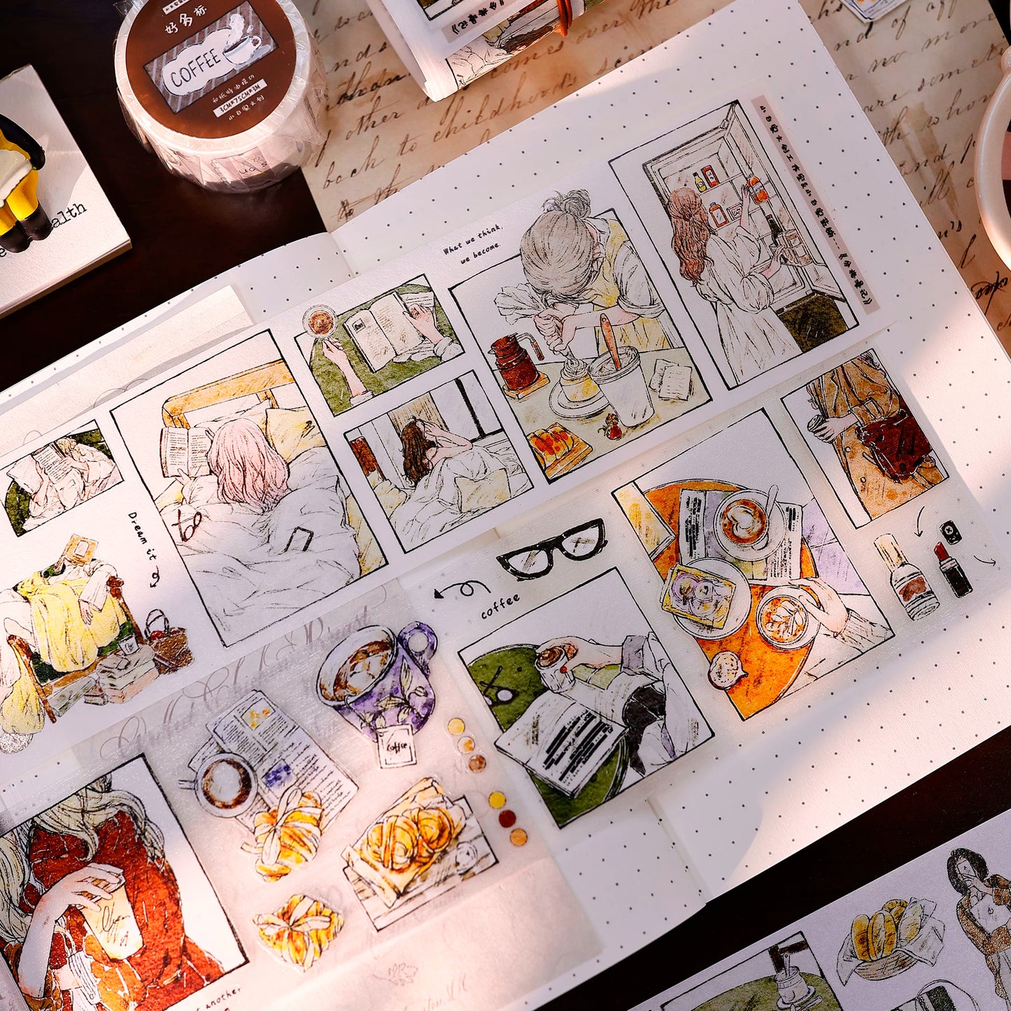 XiaoBaiJia Salt Series【Fengge Manji】Pre-cut Orginal Design Comic-style Daily Life Washi/Pet Tape Light Retro Stickers