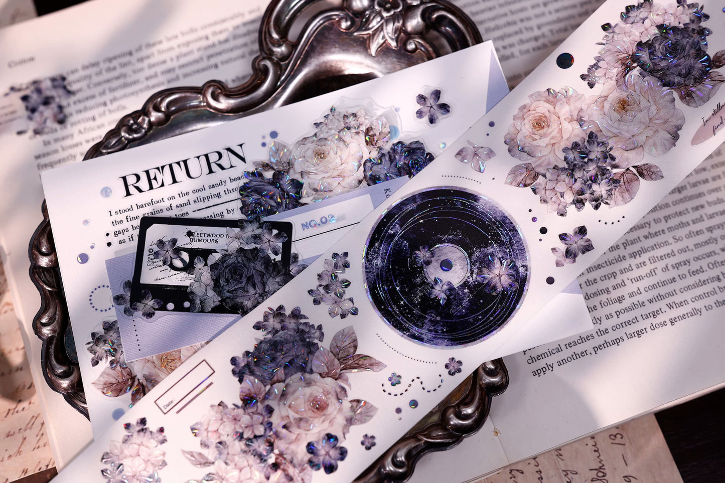 XiaoBaiJia【Cloud Ink Flower Cluster】Pre-cut Floral Orginal Design Washi Pet Tape Light Retro Stickers
