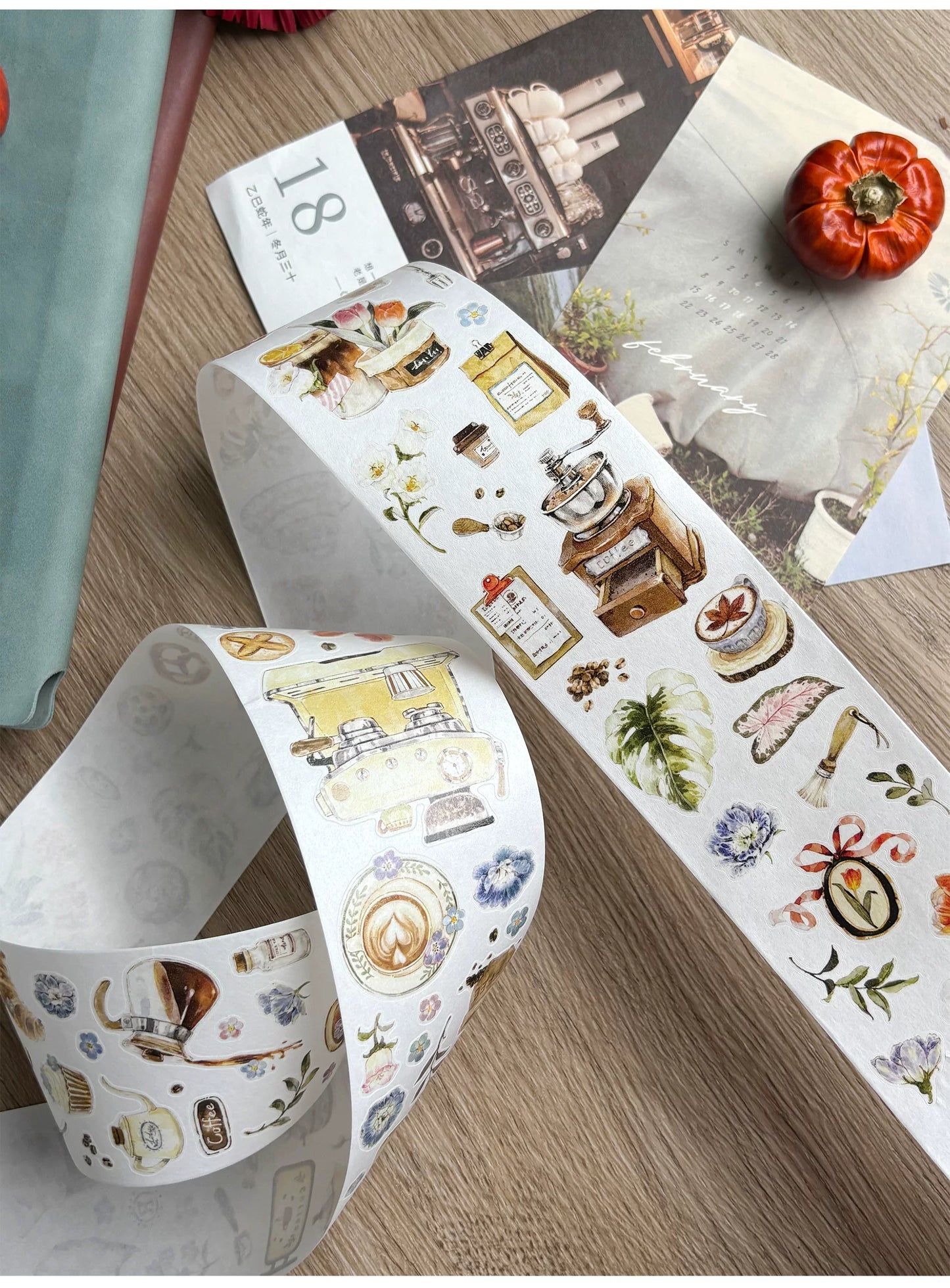 ZiYuanSu【Kaffeegeschichte】Kleines Dekomaterial Hintergrundszene vorgeschnittenes Washi-/PET-Band