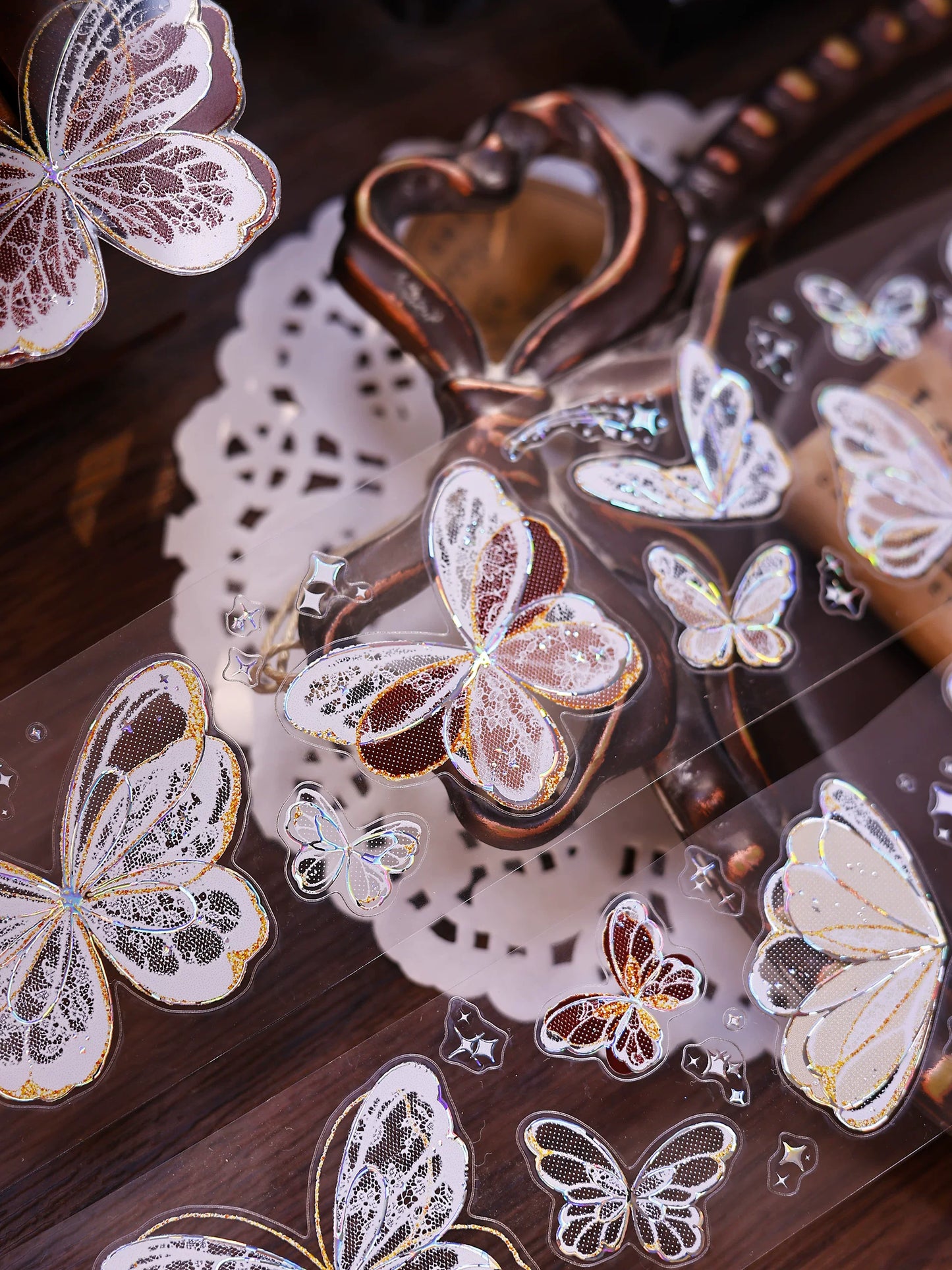 XiaoBaiJia Salt Series【Butterfly Feathers Chasing Light】Orginal Design Kiss-cut Washi/Pet Floral Tape Light Retro Landscaping Stickers