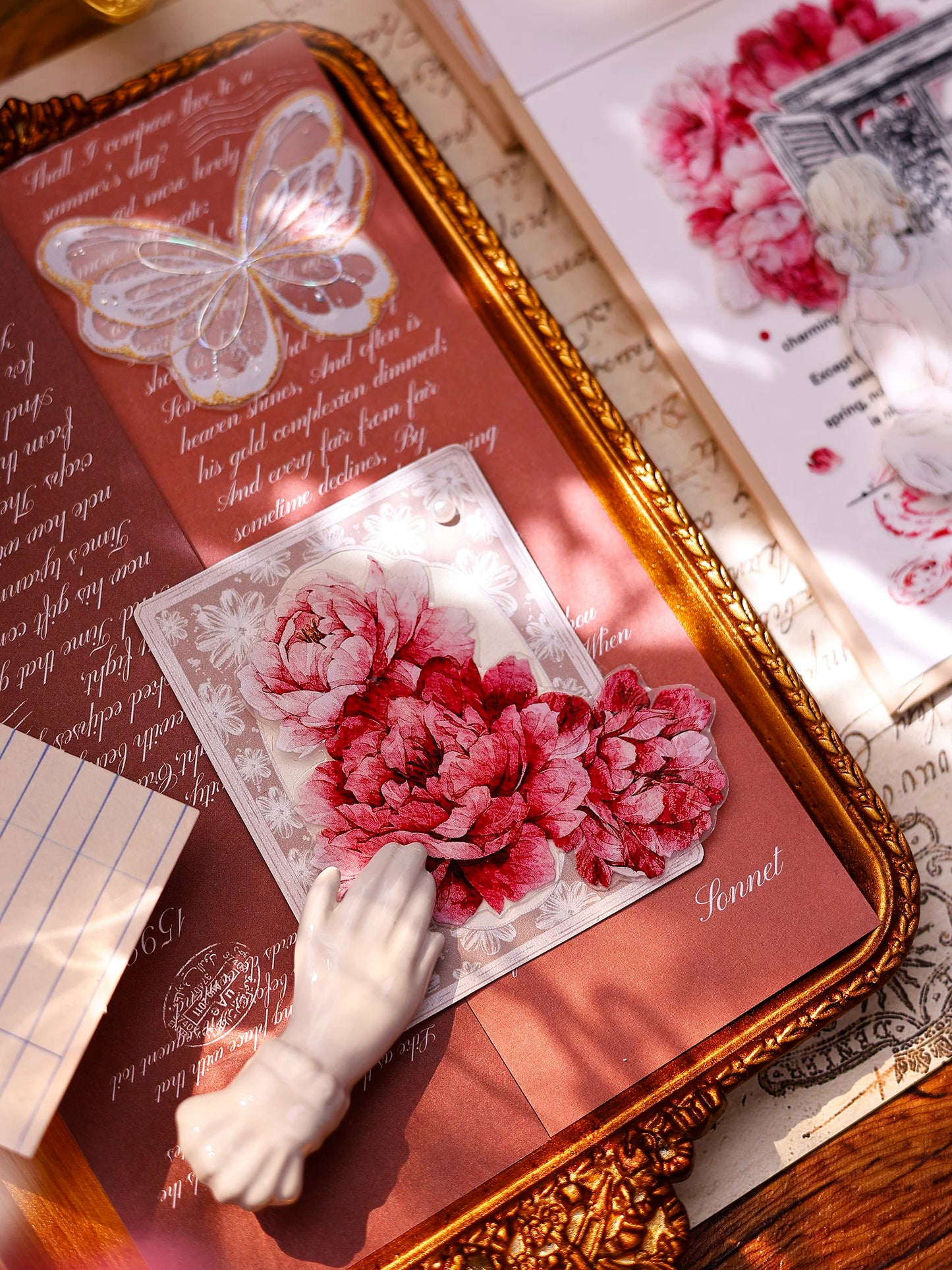 XiaoBaiJia Salt Series【Peony】Orginal Design Kiss-cut Washi/Pet Floral Tape Light Retro Landscaping Stickers