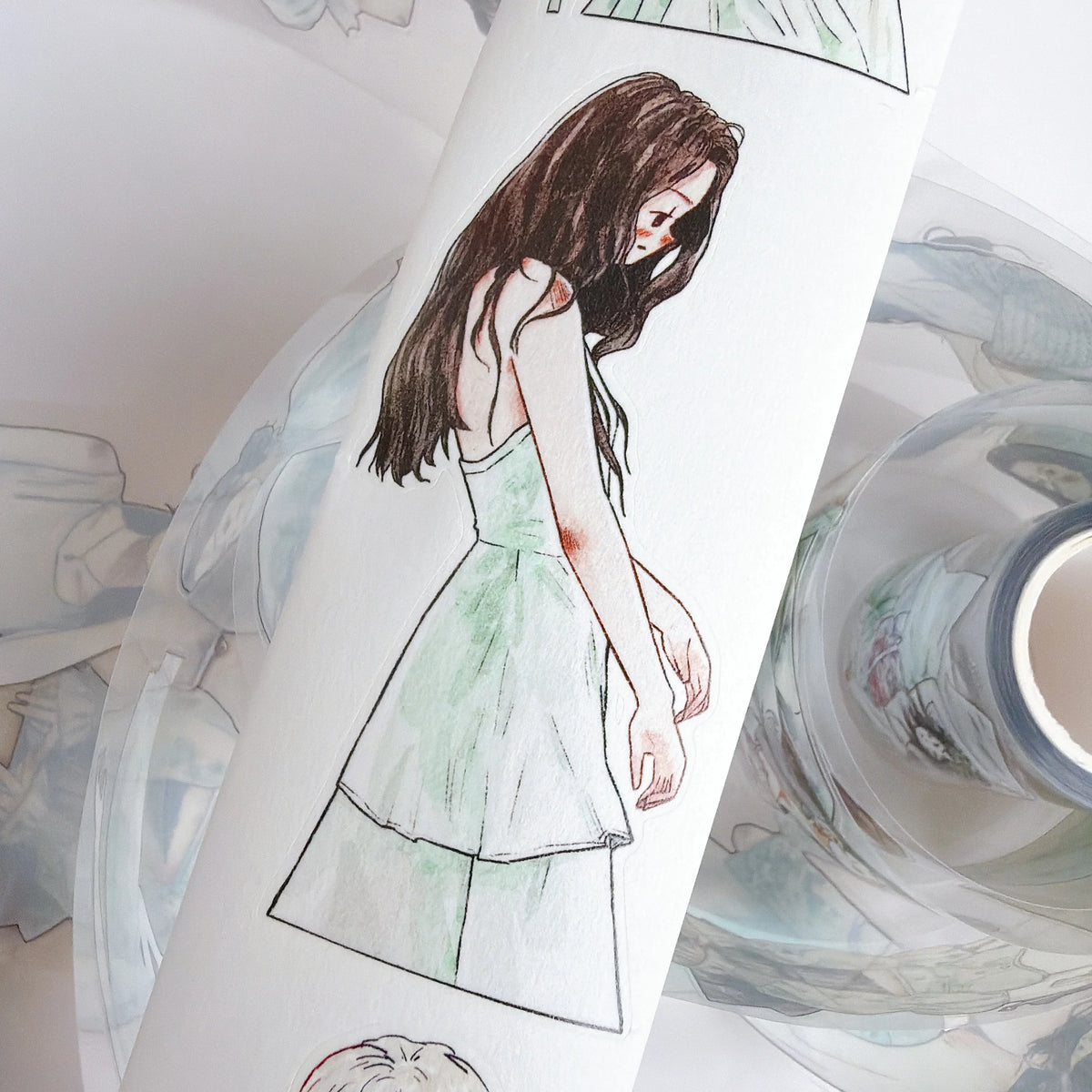Kaixiaoxun Vol14【Minty Cool】 Pre-Cut Long Loop Washi/Matte PET Tape for Scrapbook Supplies,Junk Journal Supplies
