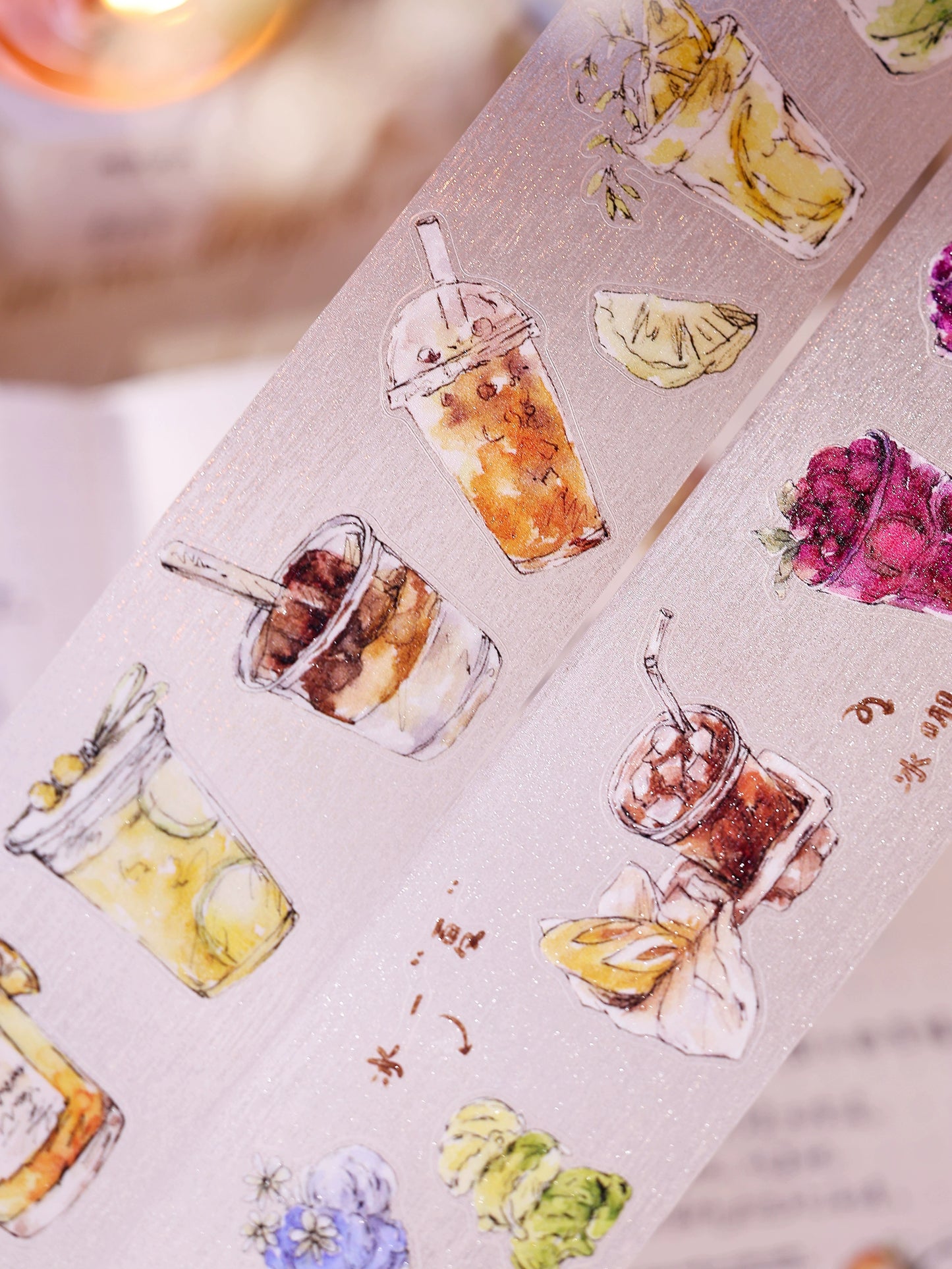 XiaoBaiJia Minimalist Style【Cool Summer】Drink Milk Tea,Pre-cut Light Retro Orginal Design Washi Pet Tape Landscape Stickers