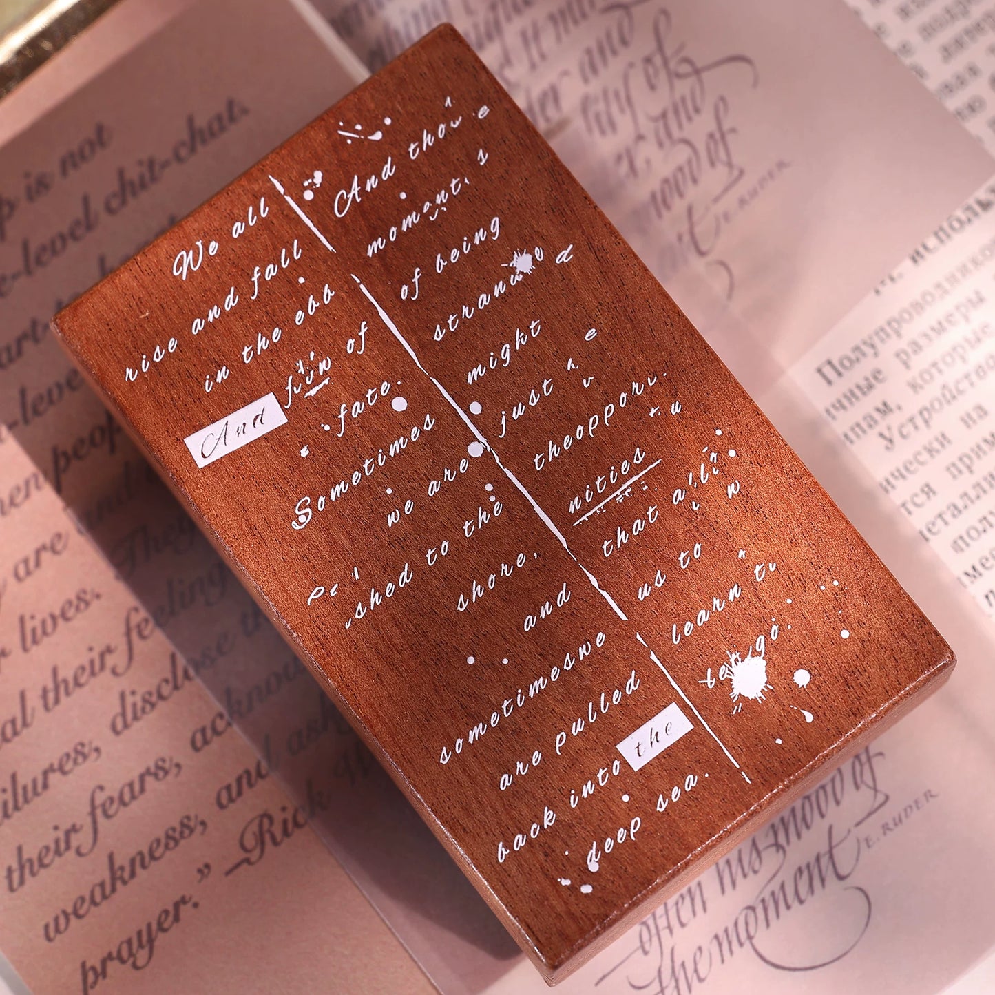 XiaoBaiJia【Basic Text Backgroud Stamp】Imported Shabili Red Rubber and Maple Wood Stamp