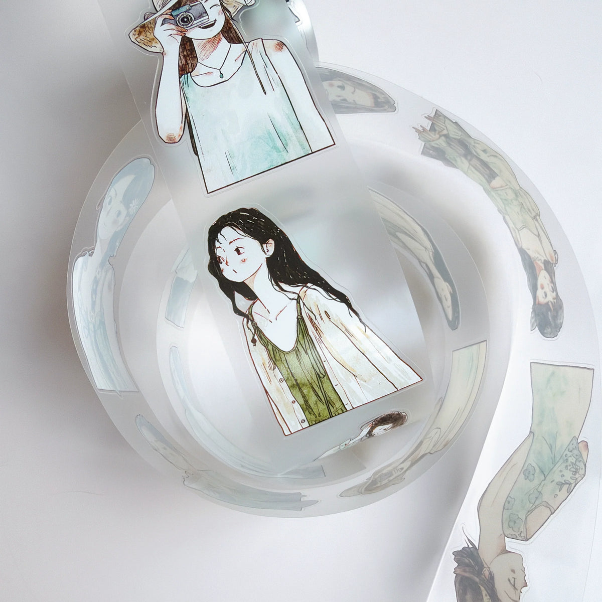 Kaixiaoxun Vol14【Minty Cool】 Pre-Cut Long Loop Washi/Matte PET Tape for Scrapbook Supplies,Junk Journal Supplies