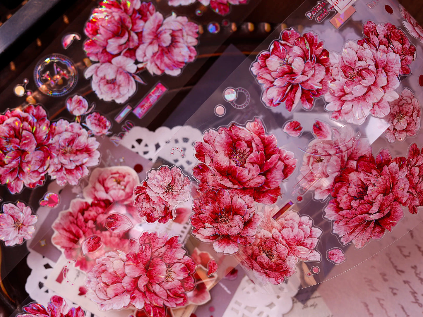 XiaoBaiJia Salt Series【Peony】Orginal Design Kiss-cut Washi/Pet Floral Tape Light Retro Landscaping Stickers