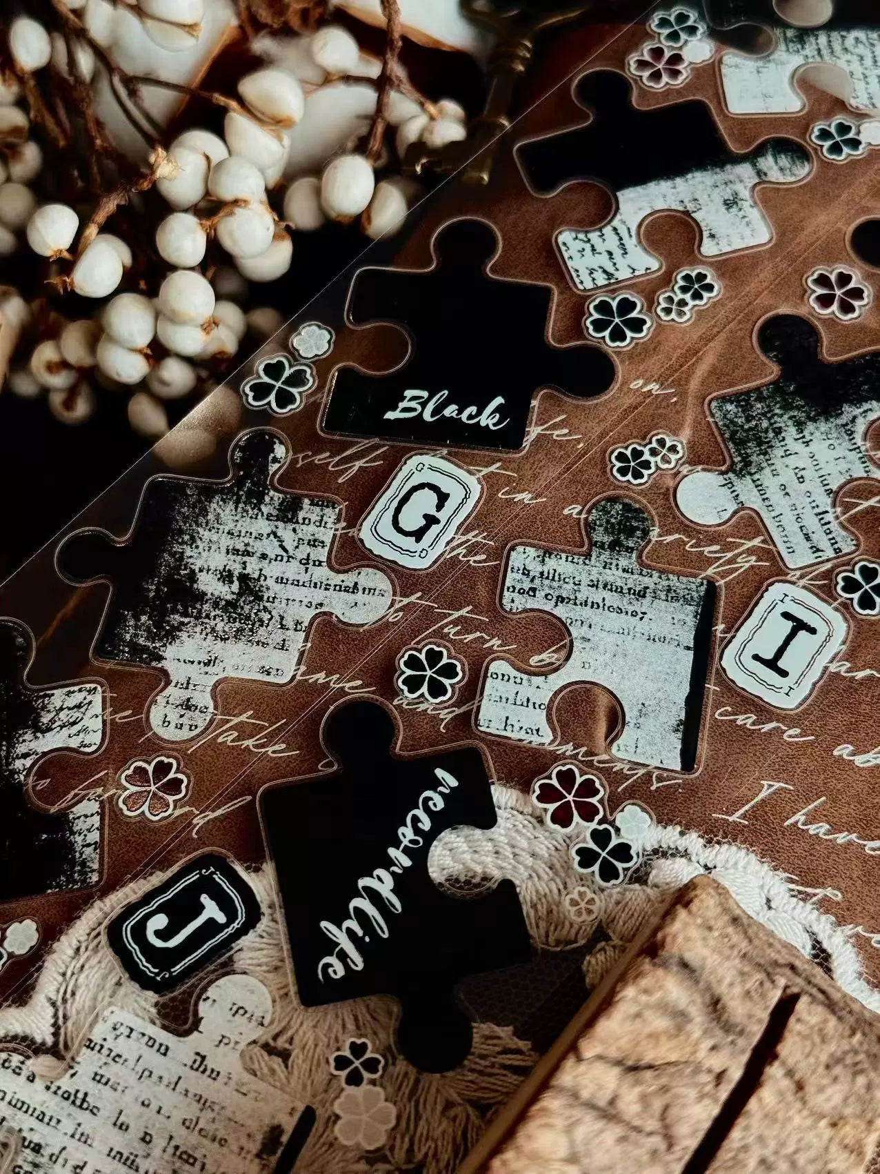 Linlanxi 【Puzzle Painting】Original  Pre-cut Washi/Pet Tape,New Fashion Retro Wider English Counted Tape