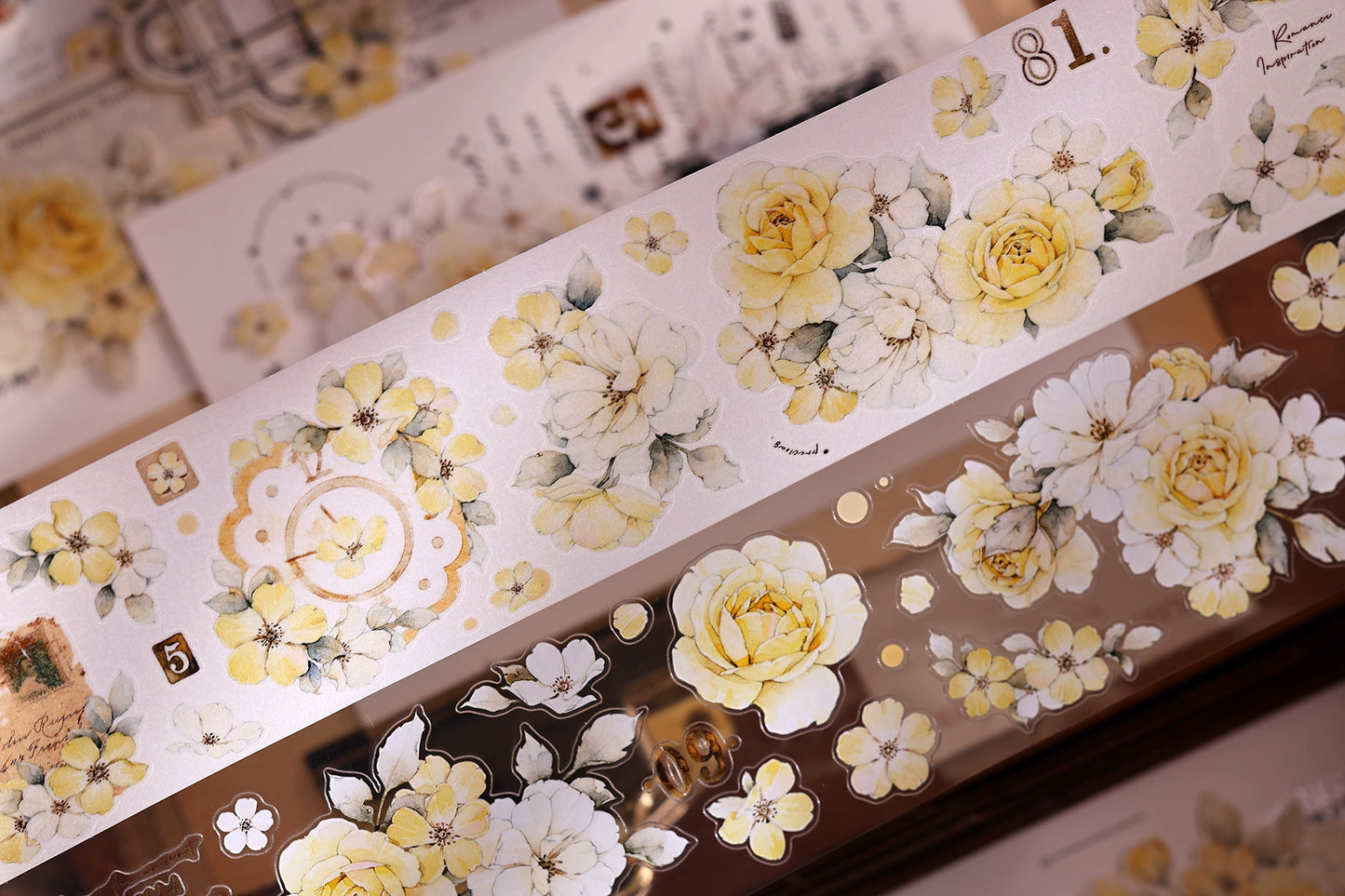 XiaoBaiJia【Yellow Rose】Light Retro Orginal Design Washi Pet Tape Landscape Stickers
