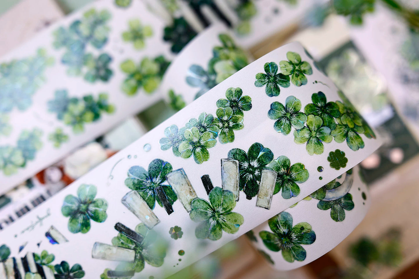 XiaoBaiJia【four-leaf clover】Orginal Design Kiss-cut Washi/Pet Floral Tape Light Retro Landscaping Stickers