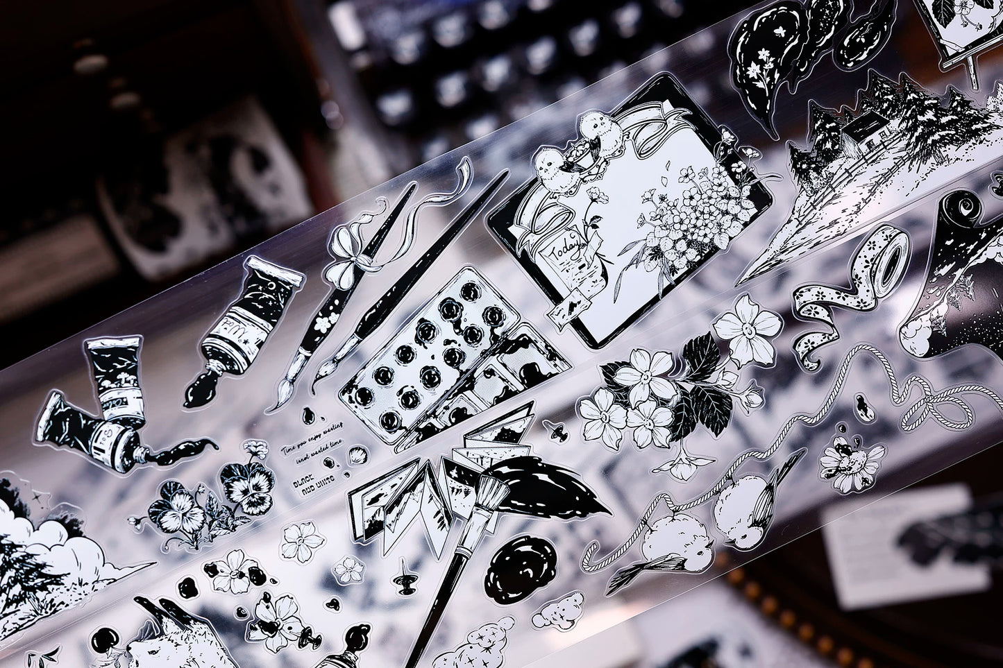 XiaoBaiJia Salt Series【Black and White Art World】Pre-cut Orginal Design Washi/Pet Tape Light Retro Stickers