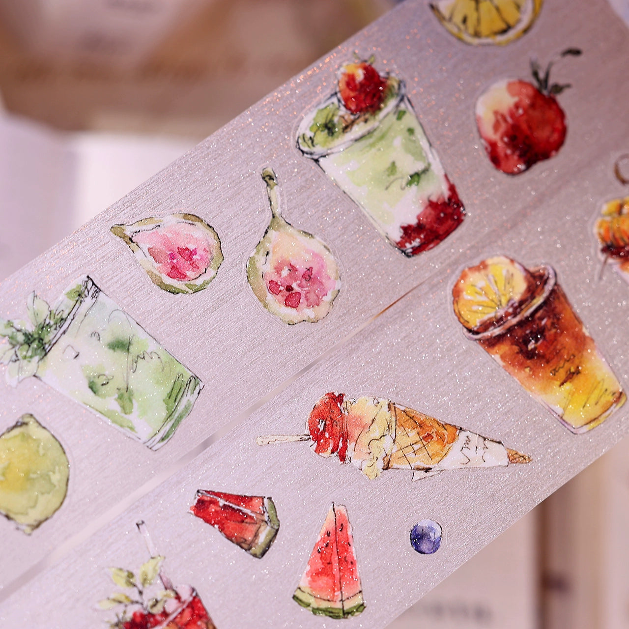 XiaoBaiJia Minimalist Style【Cool Summer】Drink Milk Tea,Pre-cut Light Retro Orginal Design Washi Pet Tape Landscape Stickers
