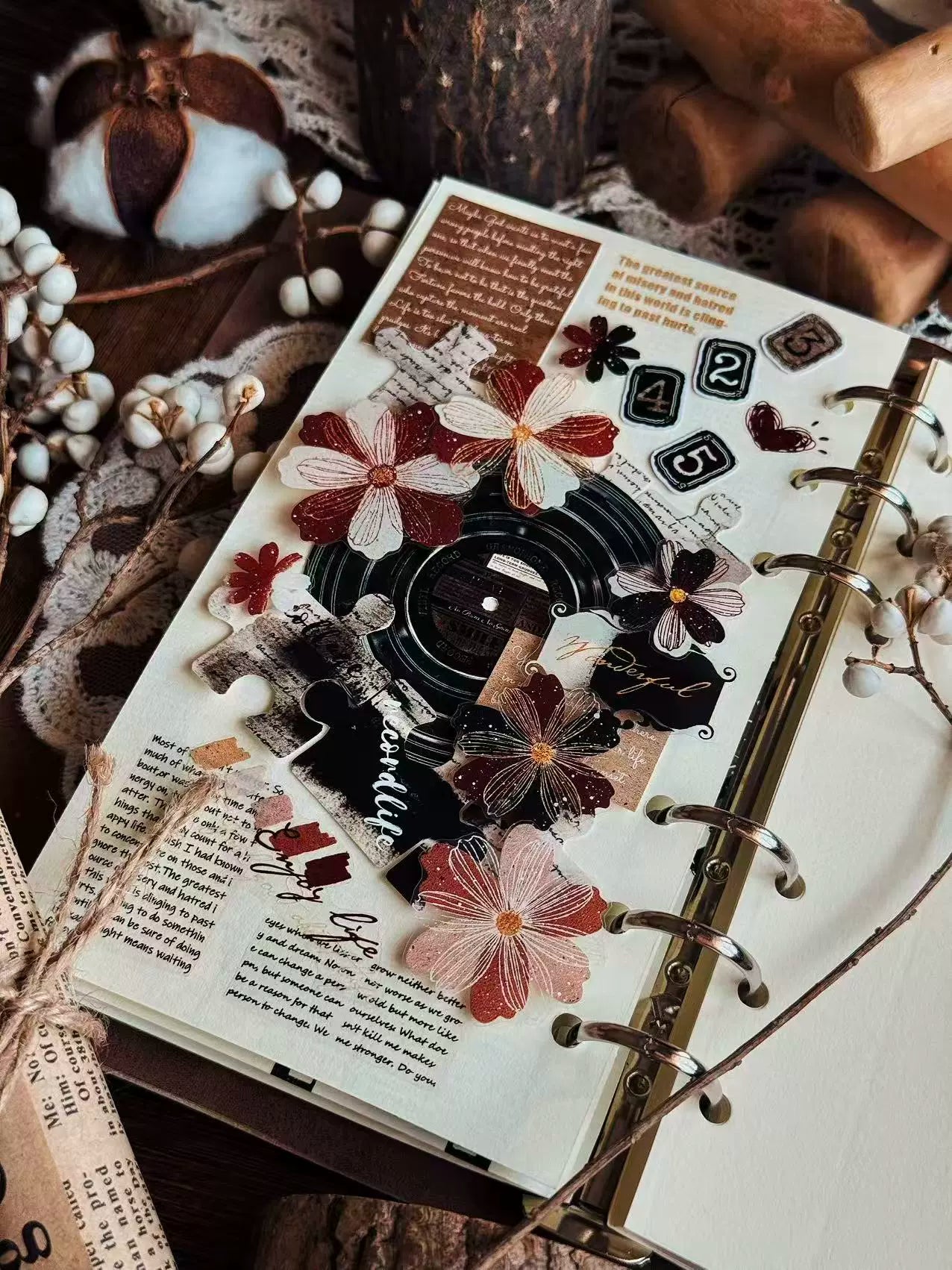 Linlanxi【Record 】 Original Retro Vintage Black Vinyl Record Background Washi/Pet Tape