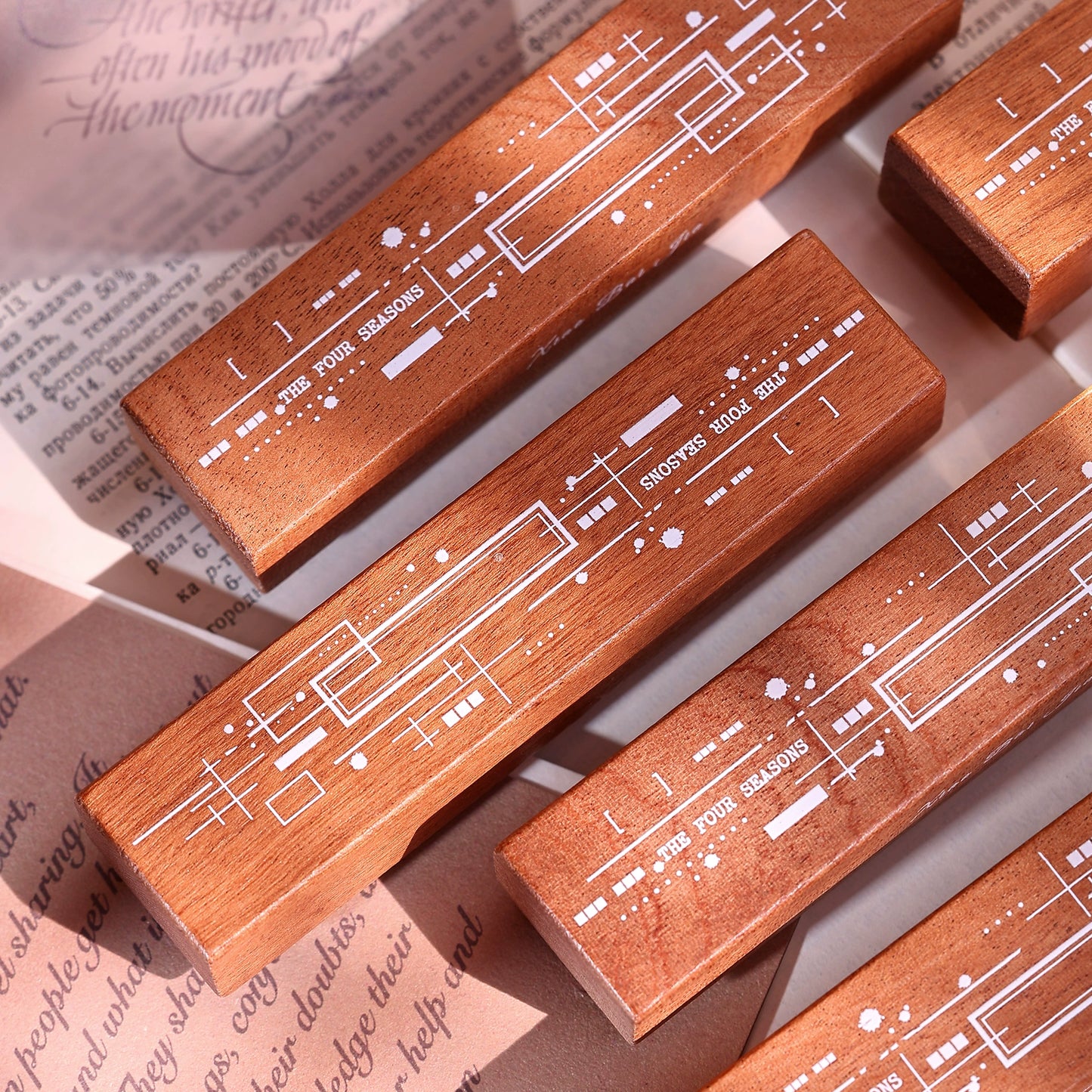 XiaoBaiJia【Basic Staggered Grid Stamp】Imported Shabili Red Rubber and Maple Wood Stamp