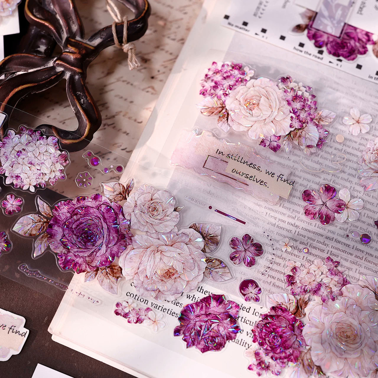XiaoBaiJia【Zimo Fangxu】Pre-cut Rose Flowers Orginal Design Washi Pet Tape Light Retro Stickers
