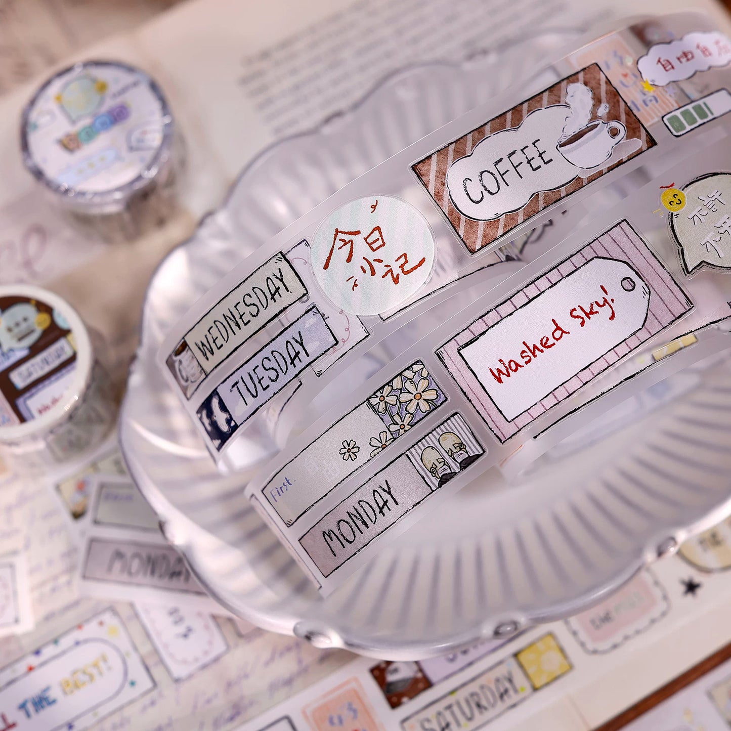XiaoBaiJia Salt Series【Many Signs】Pre-cut Orginal Design Handwritten Chinese and English Word Borders Washi/Pet Tape Light Retro Stickers