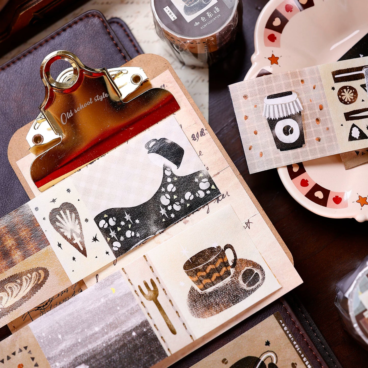 XiaoBaiJia Salt Series【Caffeine-Related Code Words】Pre-cut Orginal Design Vintage Coffee Washi/Pet Tape Light Retro Stickers