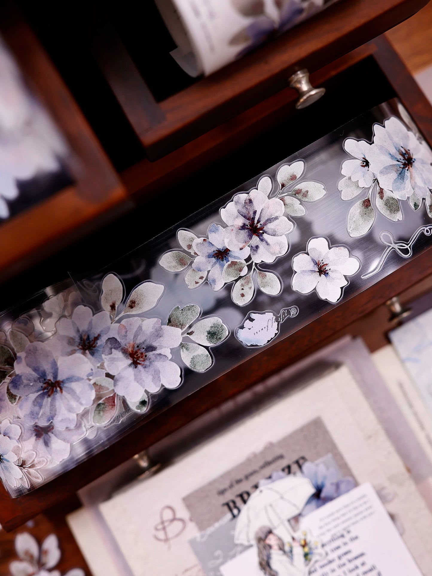 XiaoBaiJia Salt Series【Fog Blue Dense Branches】Pre-cut Orginal Design Washi/Pet Tape Light Retro Stickers