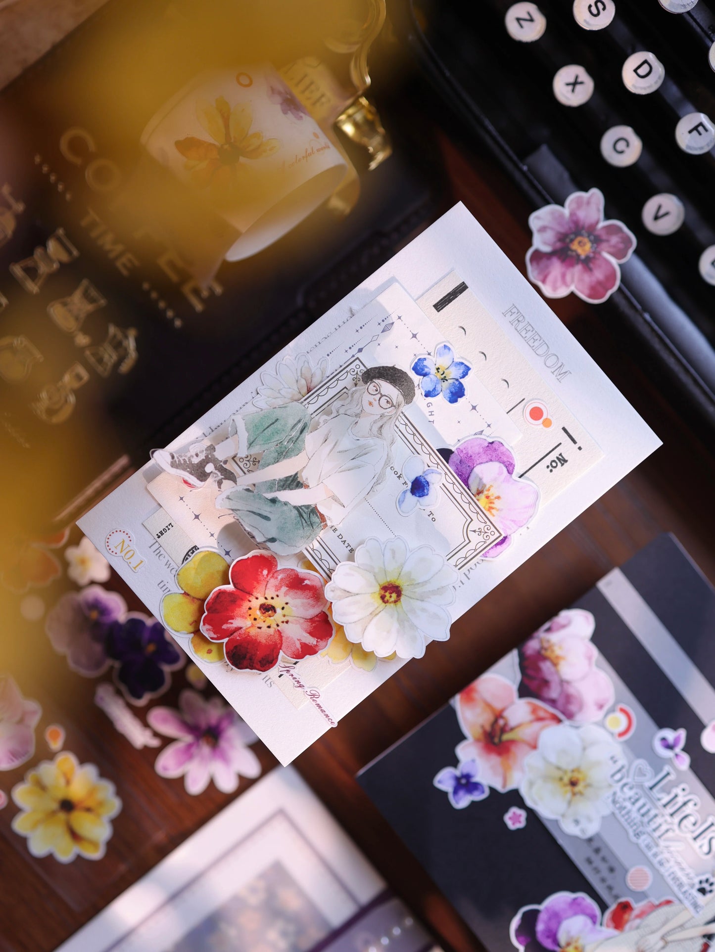 YiEr Vol17【Colorful Strips】Kiss-cut Floral Washi Tape and PET Stickers