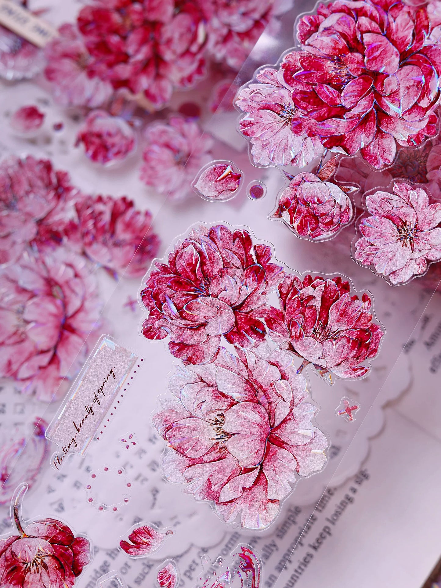 XiaoBaiJia Salt Series【Peony】Orginal Design Kiss-cut Washi/Pet Floral Tape Light Retro Landscaping Stickers