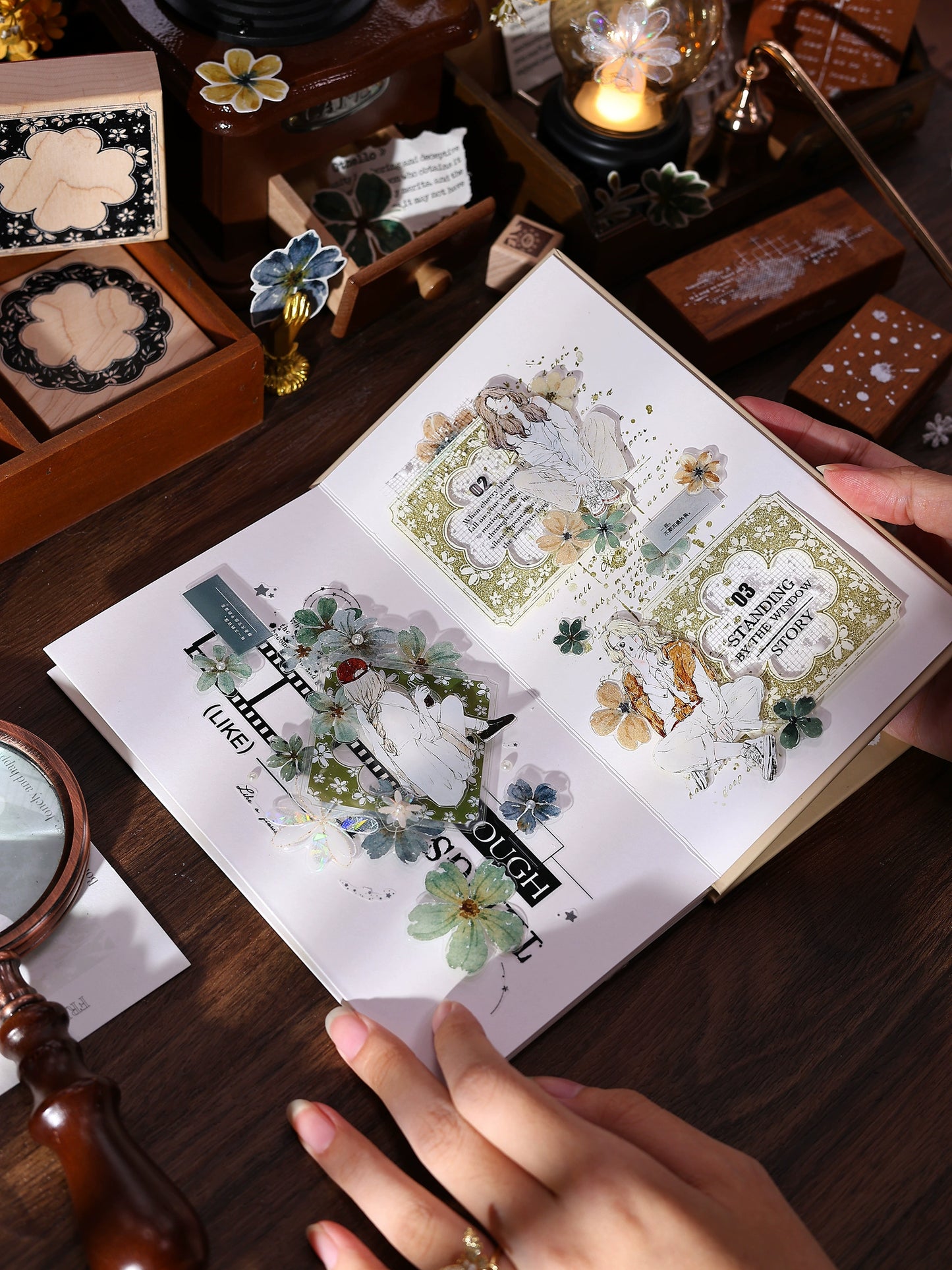 XiaoBaiJia【Green Book】Light Retro Orginal Design Washi Pet Tape Landscape Stickers