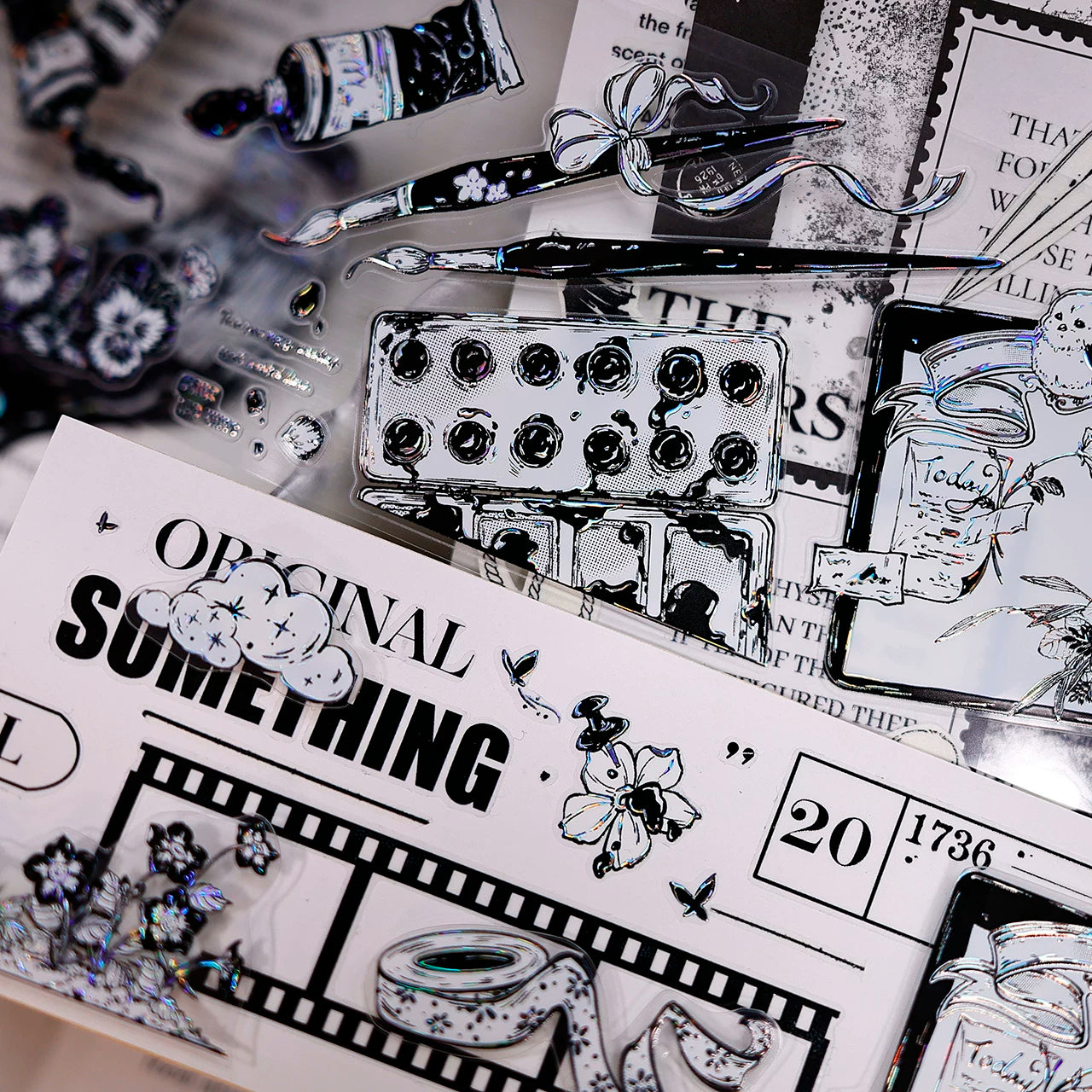 XiaoBaiJia Salt Series【Black and White Art World】Pre-cut Orginal Design Washi/Pet Tape Light Retro Stickers