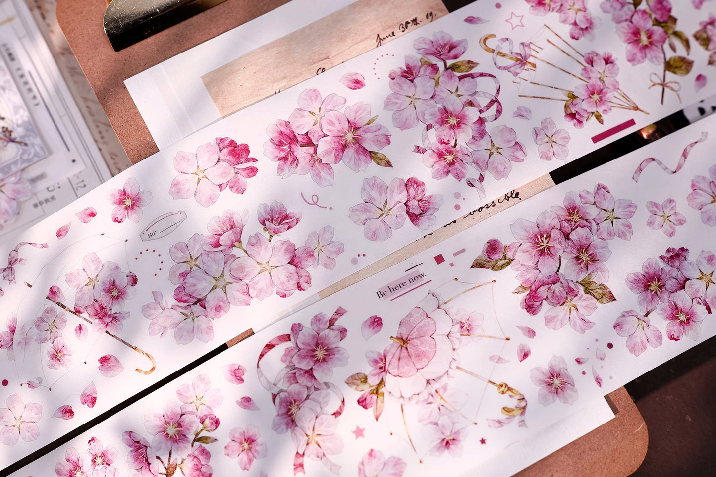 XiaoBaiJia【Pink Cherry Blossoms】Orginal Design Floral Washi Pet Tape Light Retro Landscaping Stickers
