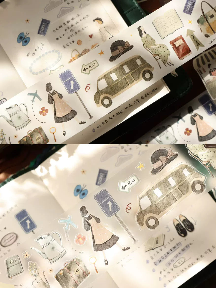 YiEr【Travel Diary】Orginal Design Pre-cut Characters Washi Pet Tape Salt Based Light Retro Landscaping Stickers