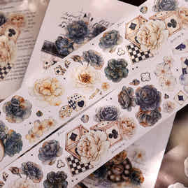 XiaoBaiJia【Black and White Dream】Light Retro  Rose Black and White Follower Orginal Design Washi Pet Tape Landscaping Stickers