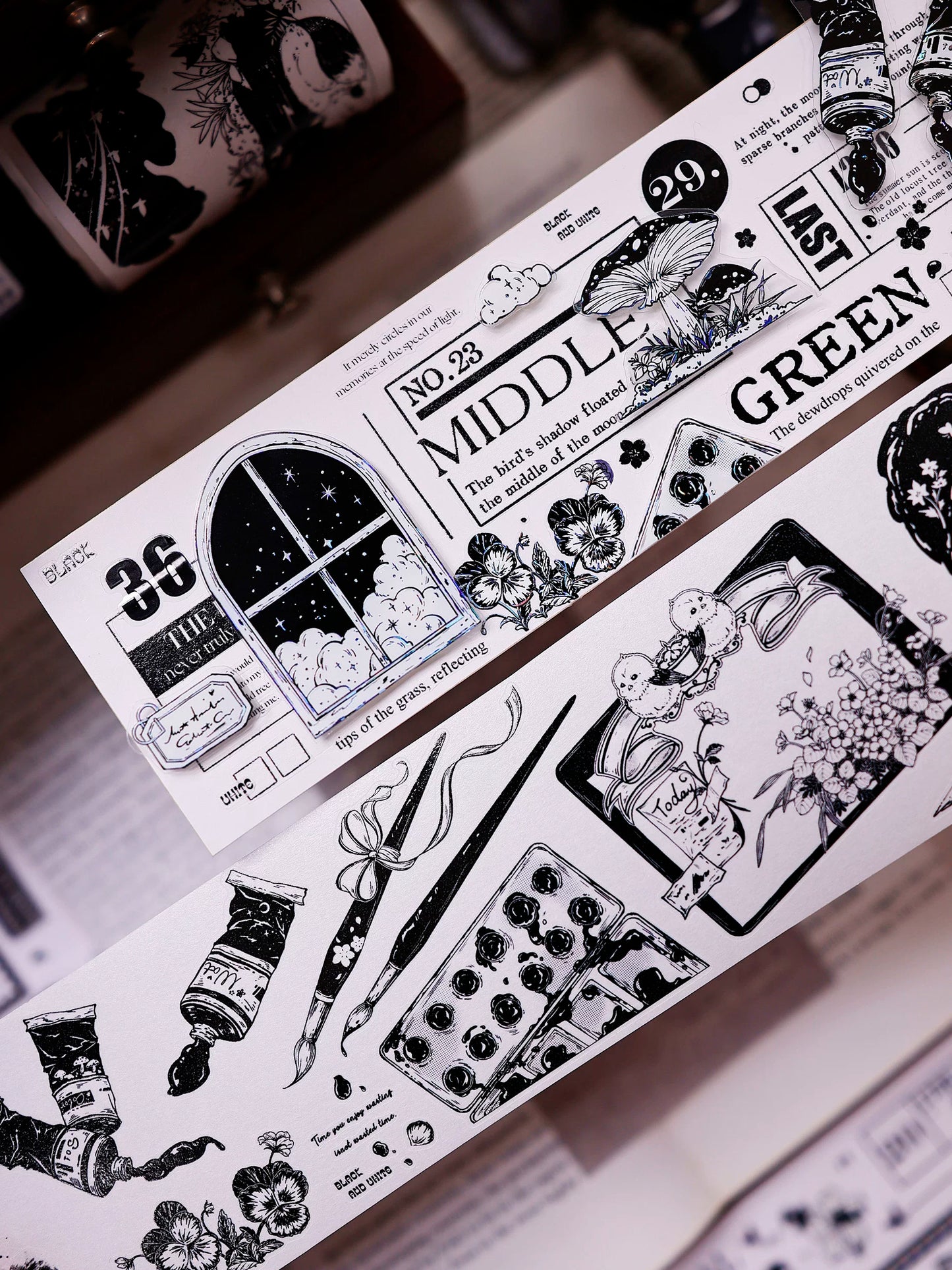 XiaoBaiJia Salt Series【Black and White Art World】Pre-cut Orginal Design Washi/Pet Tape Light Retro Stickers